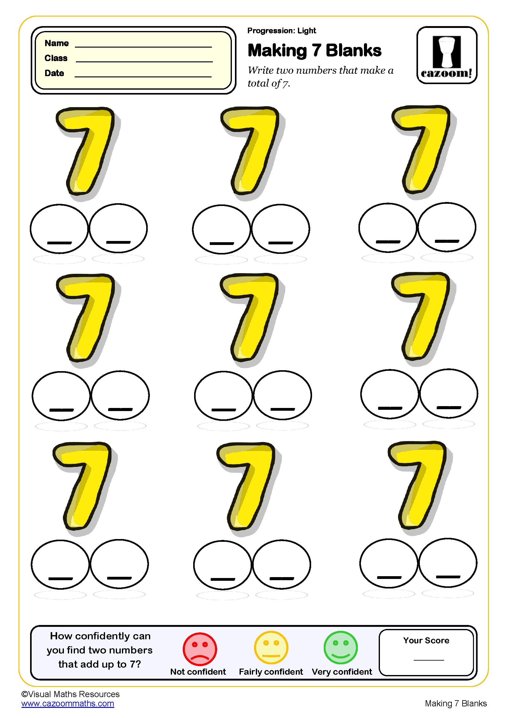 Preview of Making 7 (Blanks)