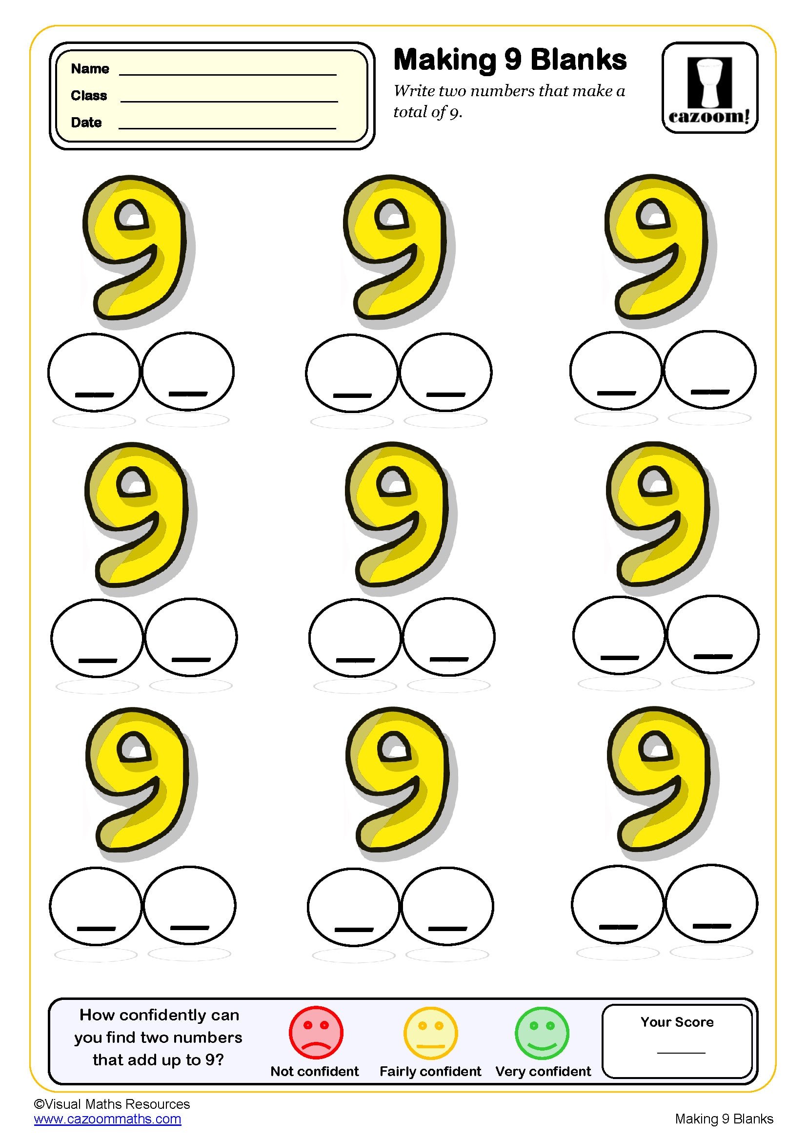 Making 9 Blanks Worksheet