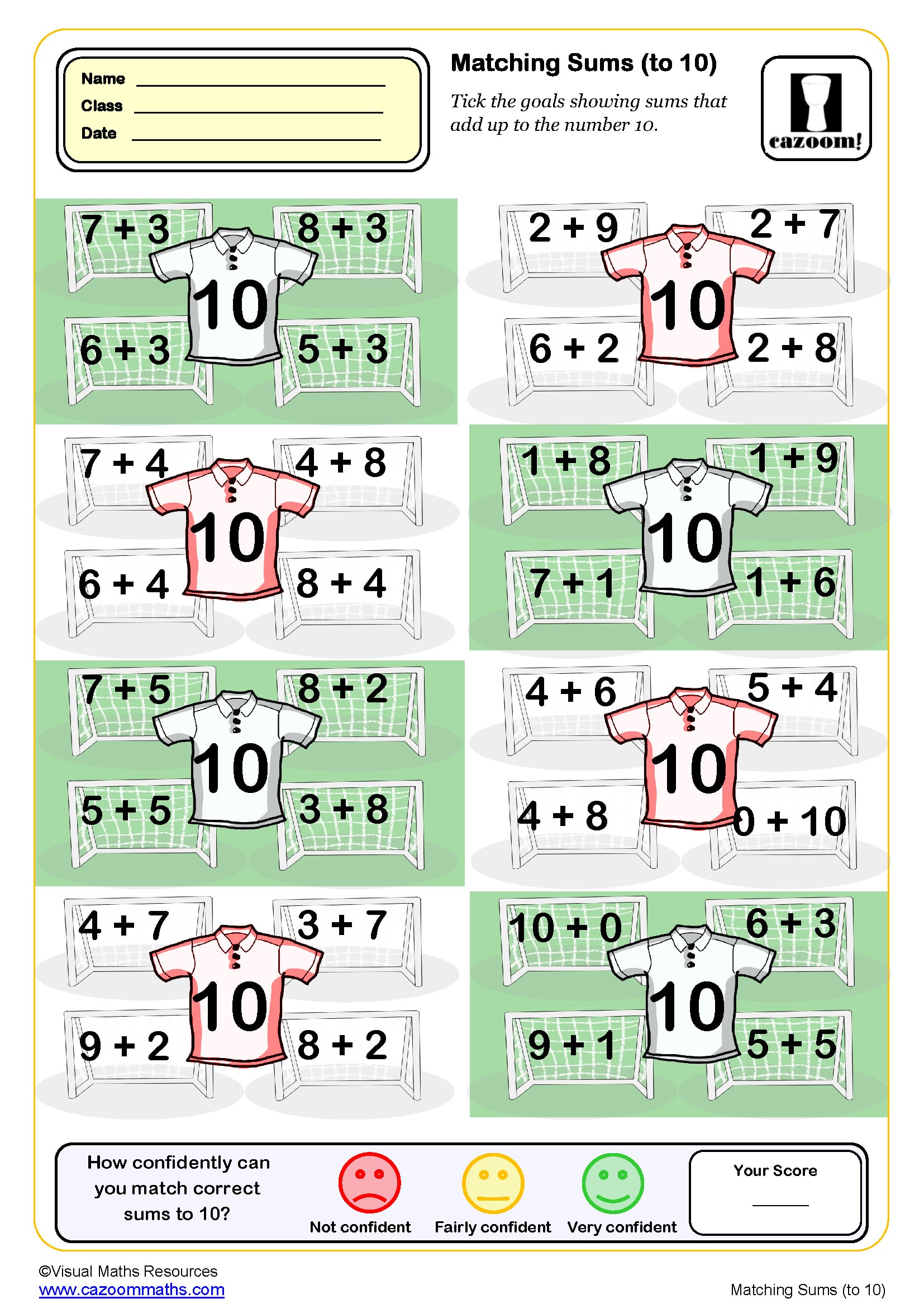 Preview of Matching Sums (to 10)