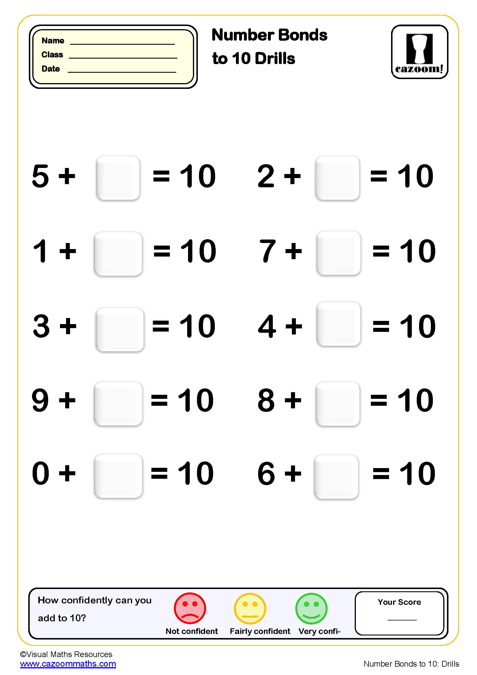Preview of Number Bonds to 10 drills (10 questions)