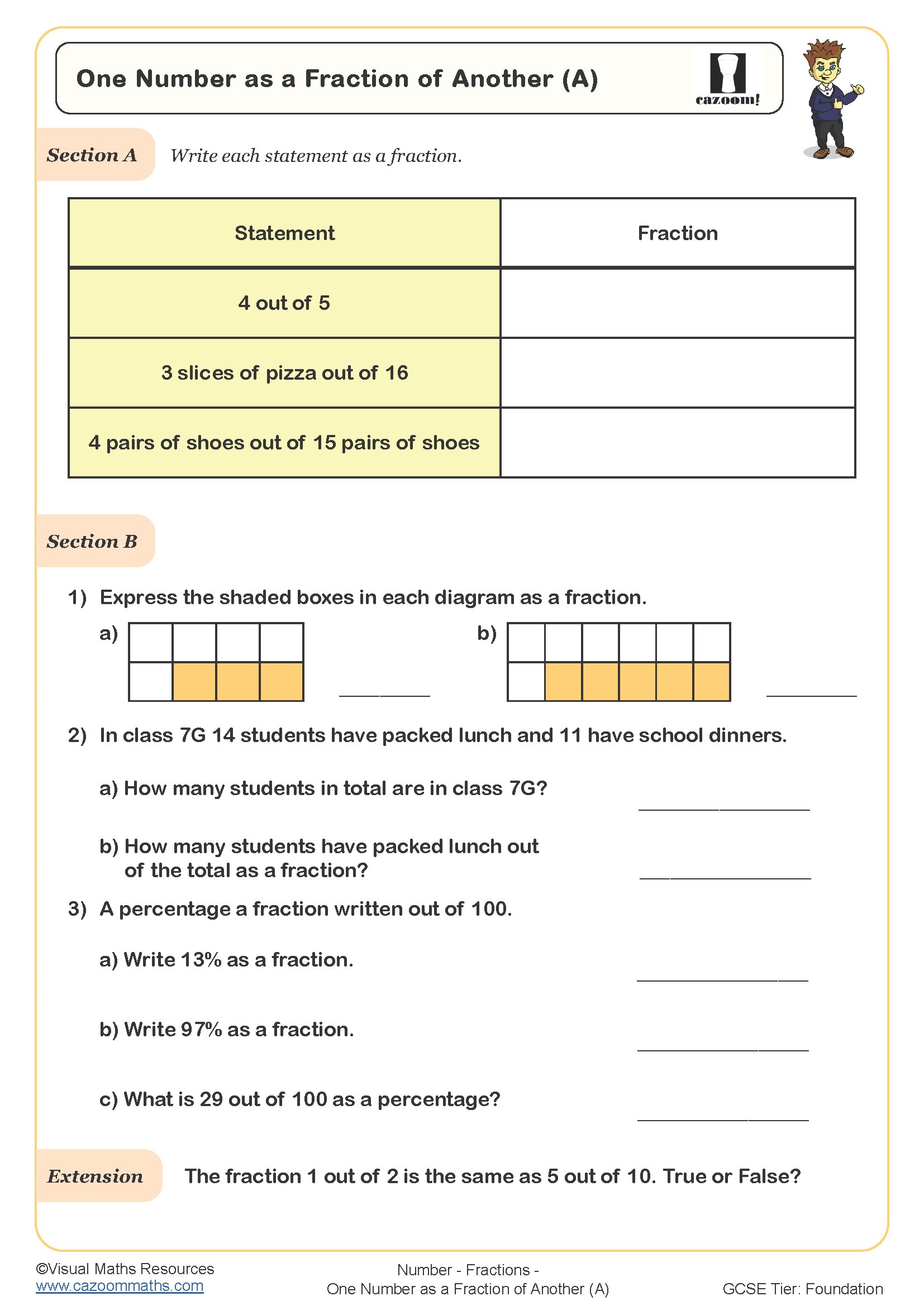 One Number As A Fraction Of Another A Worksheet
