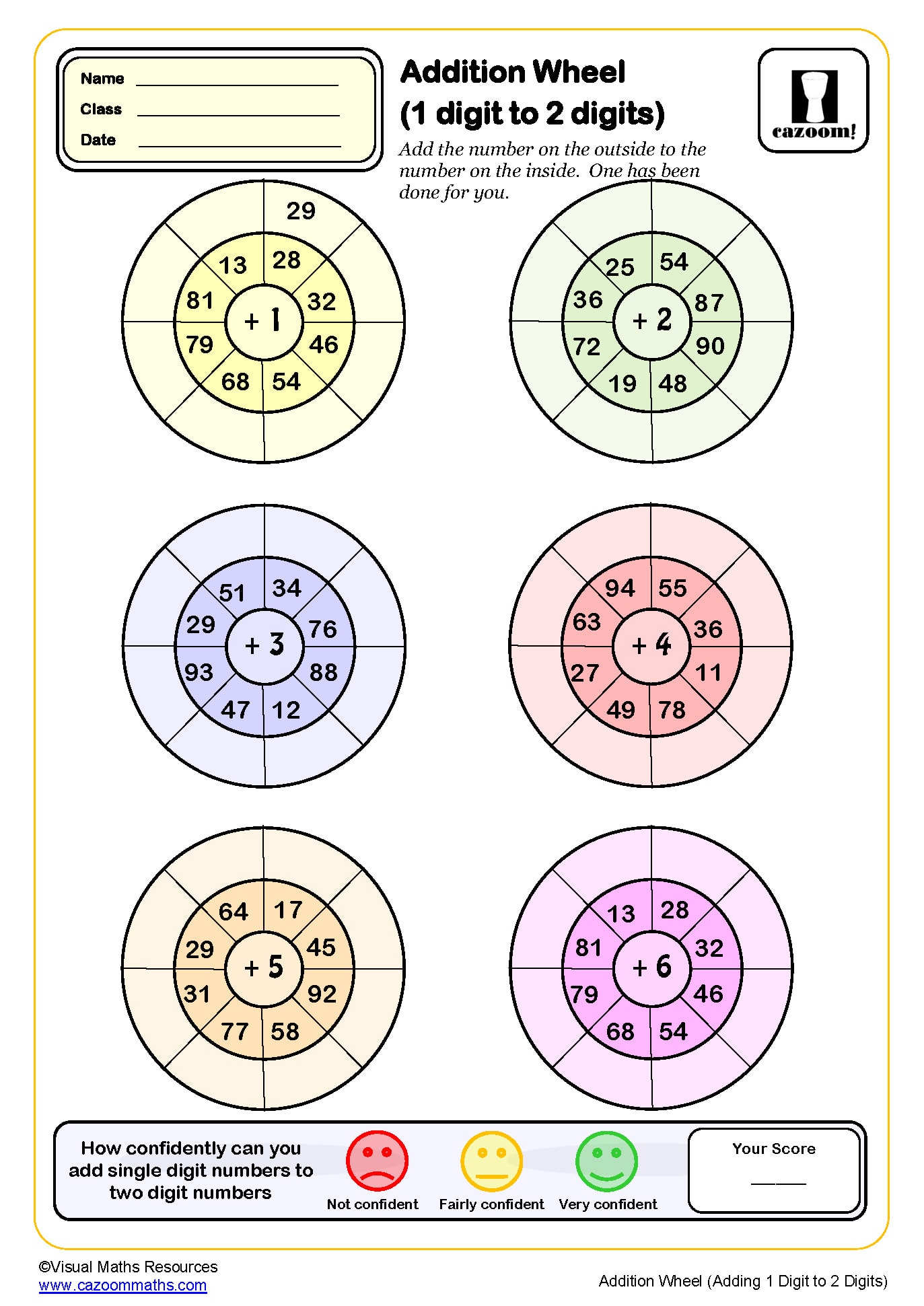 Preview of Addition Wheels (1 digit to 2 digits)