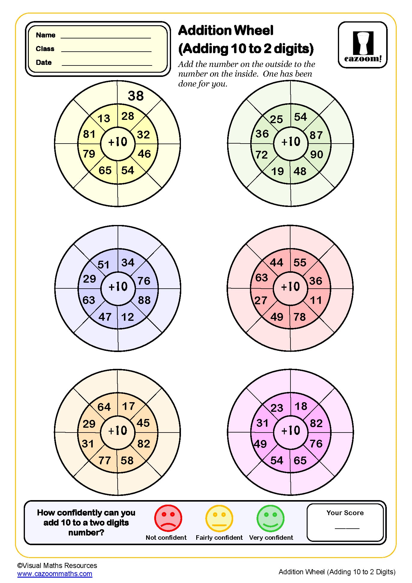 Preview of Addition Wheels (adding 10 to 2 digits)