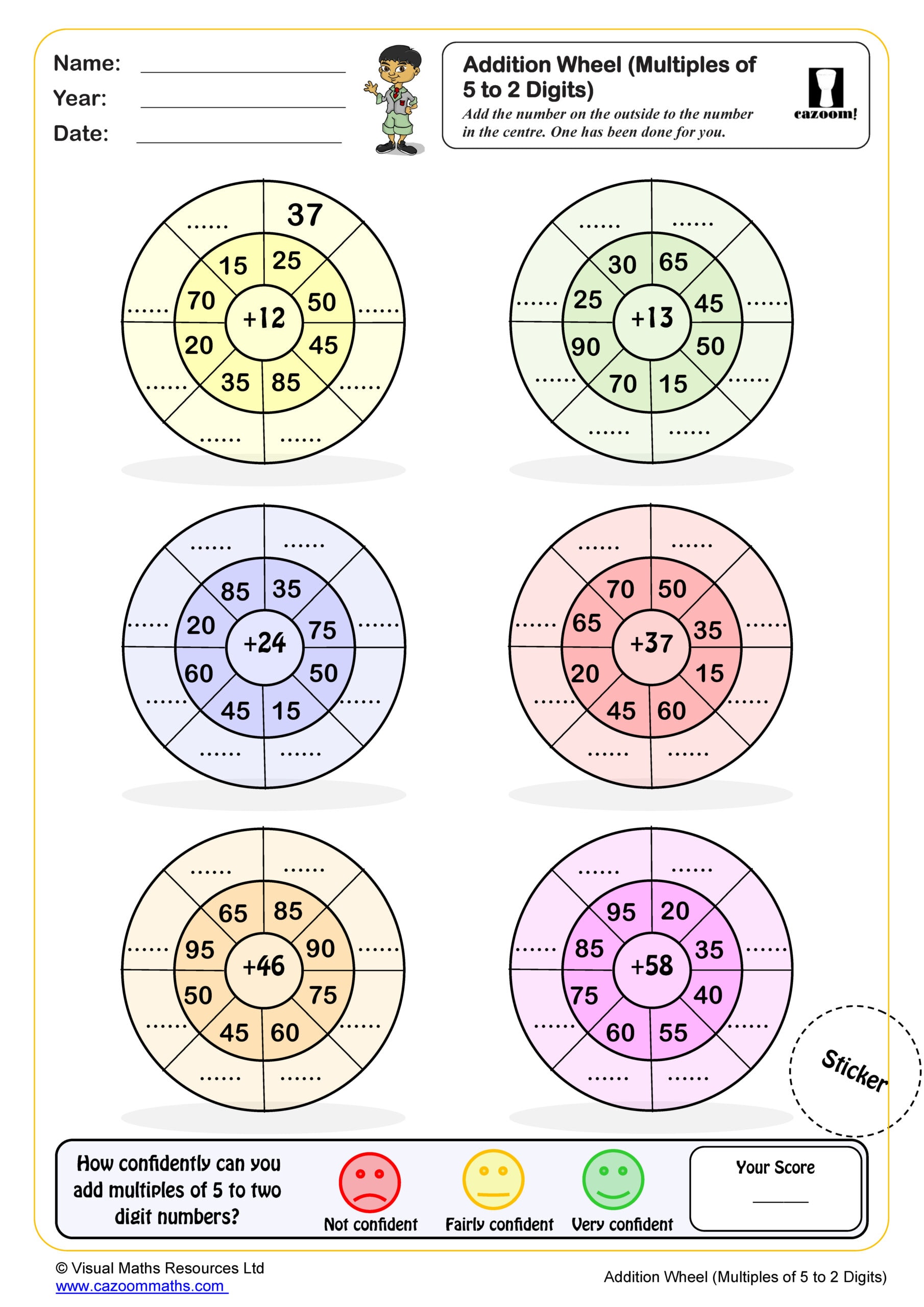 Preview of Addition wheels (multiples of 5 to 2 digits)