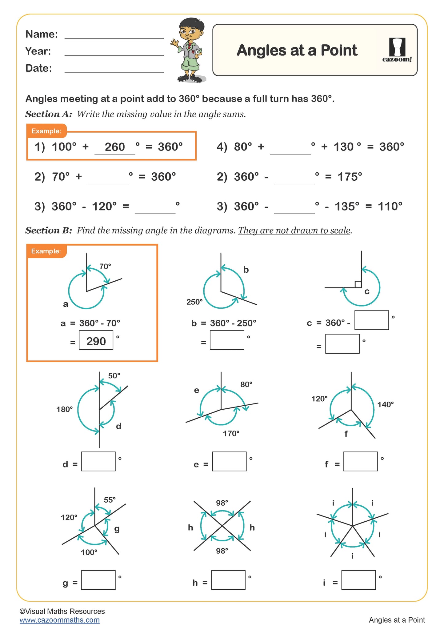 Angles in Quadrilaterals (A) Worksheet PDF printable Geometry Worksheets