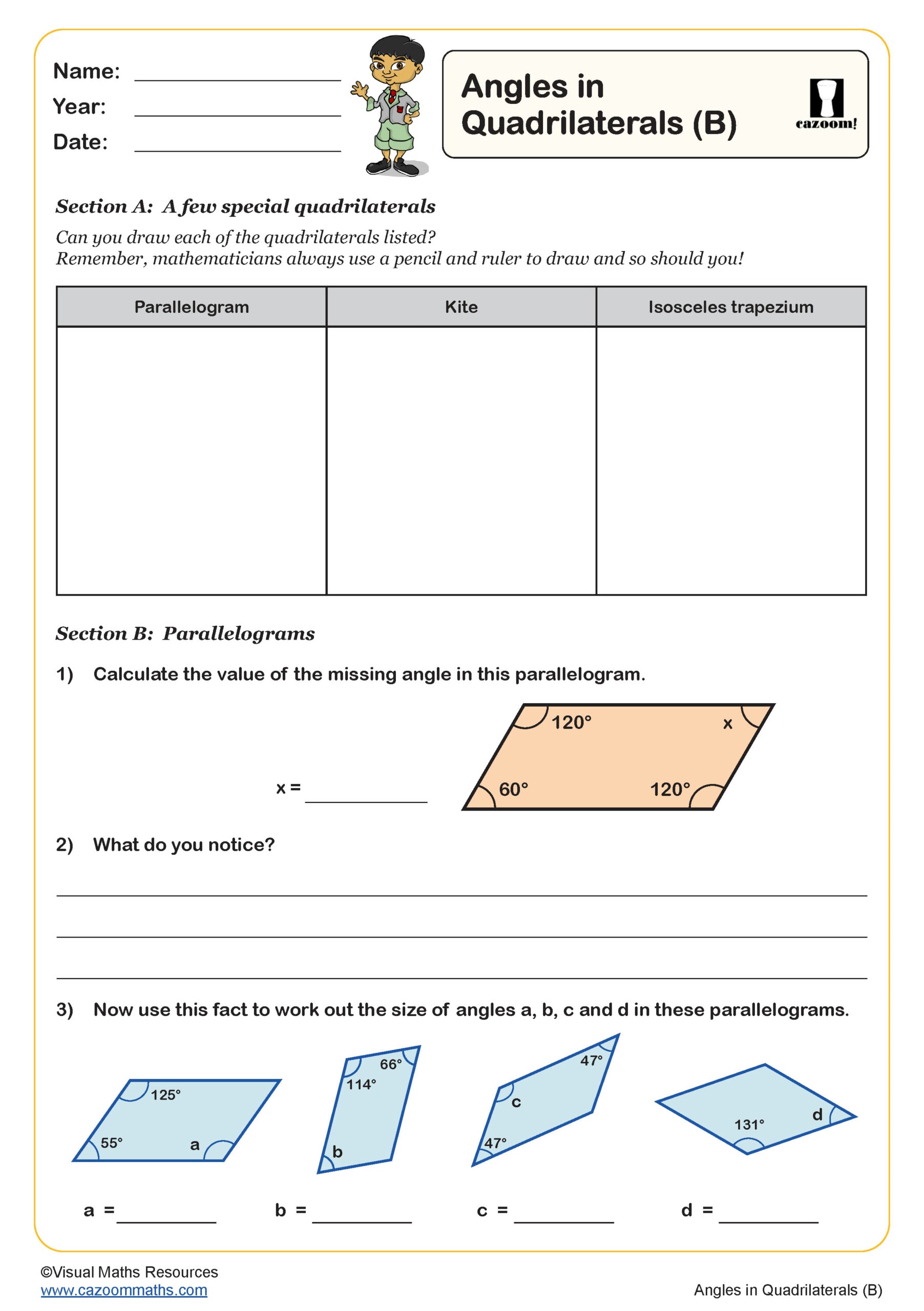 Preview of Angles in Quadrilaterals (B)