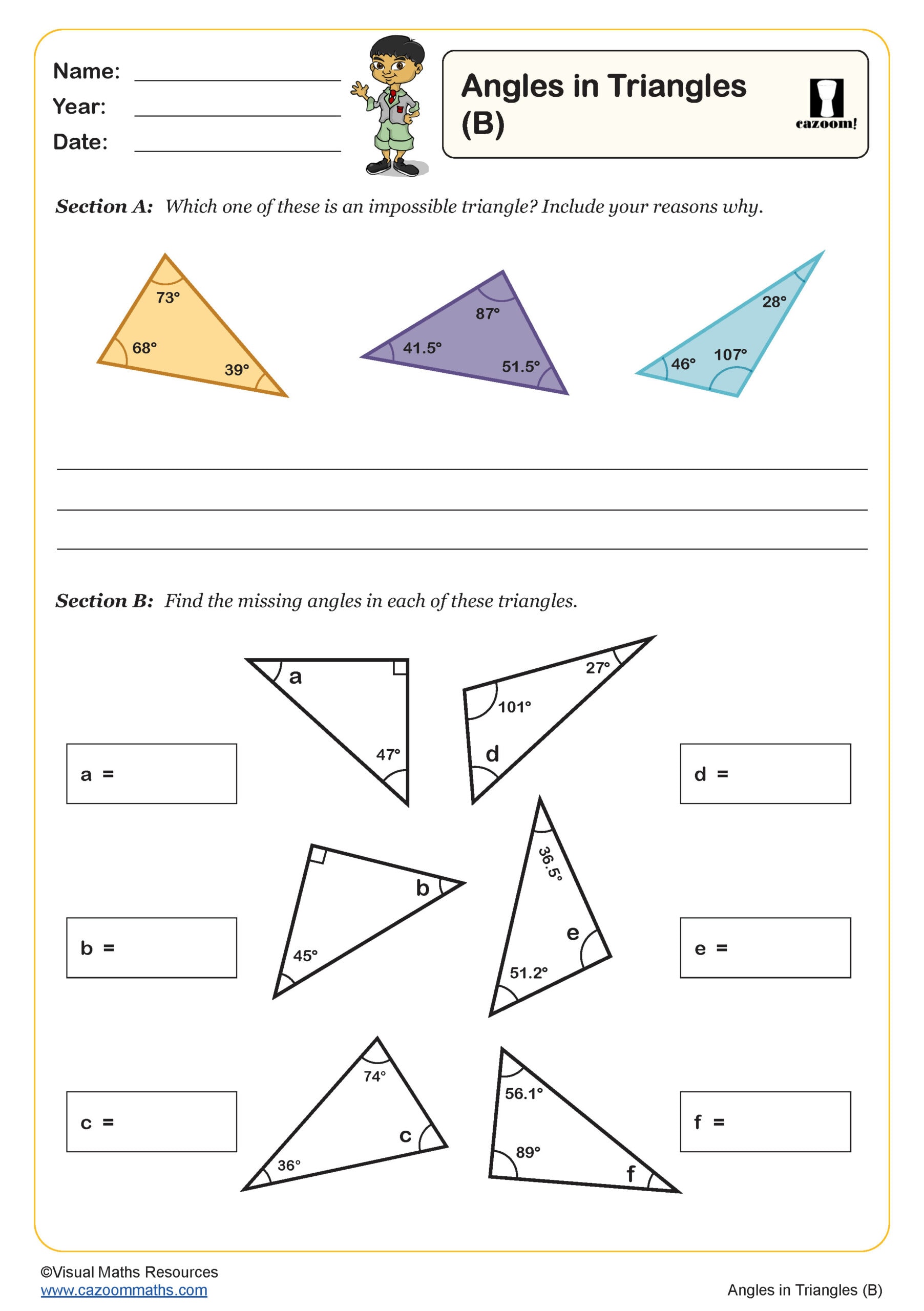 Angles In Triangles B Worksheet Scaled