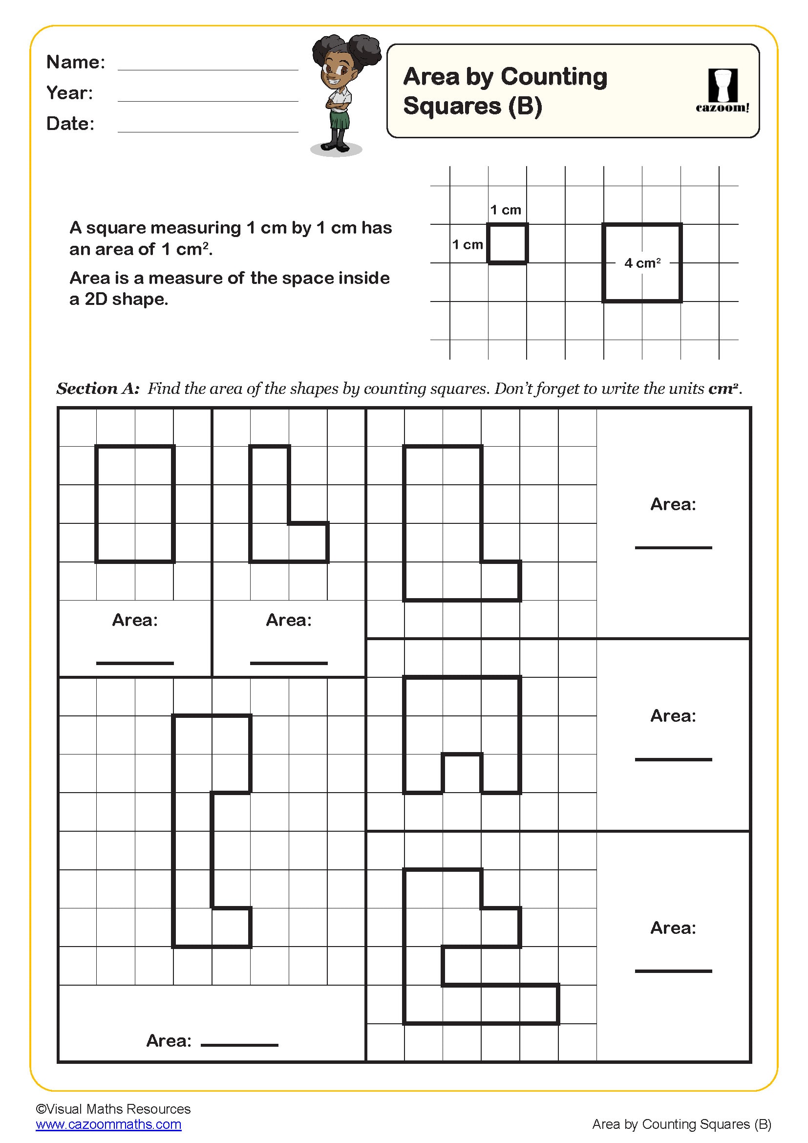 Preview of Area by Counting Squares (B)