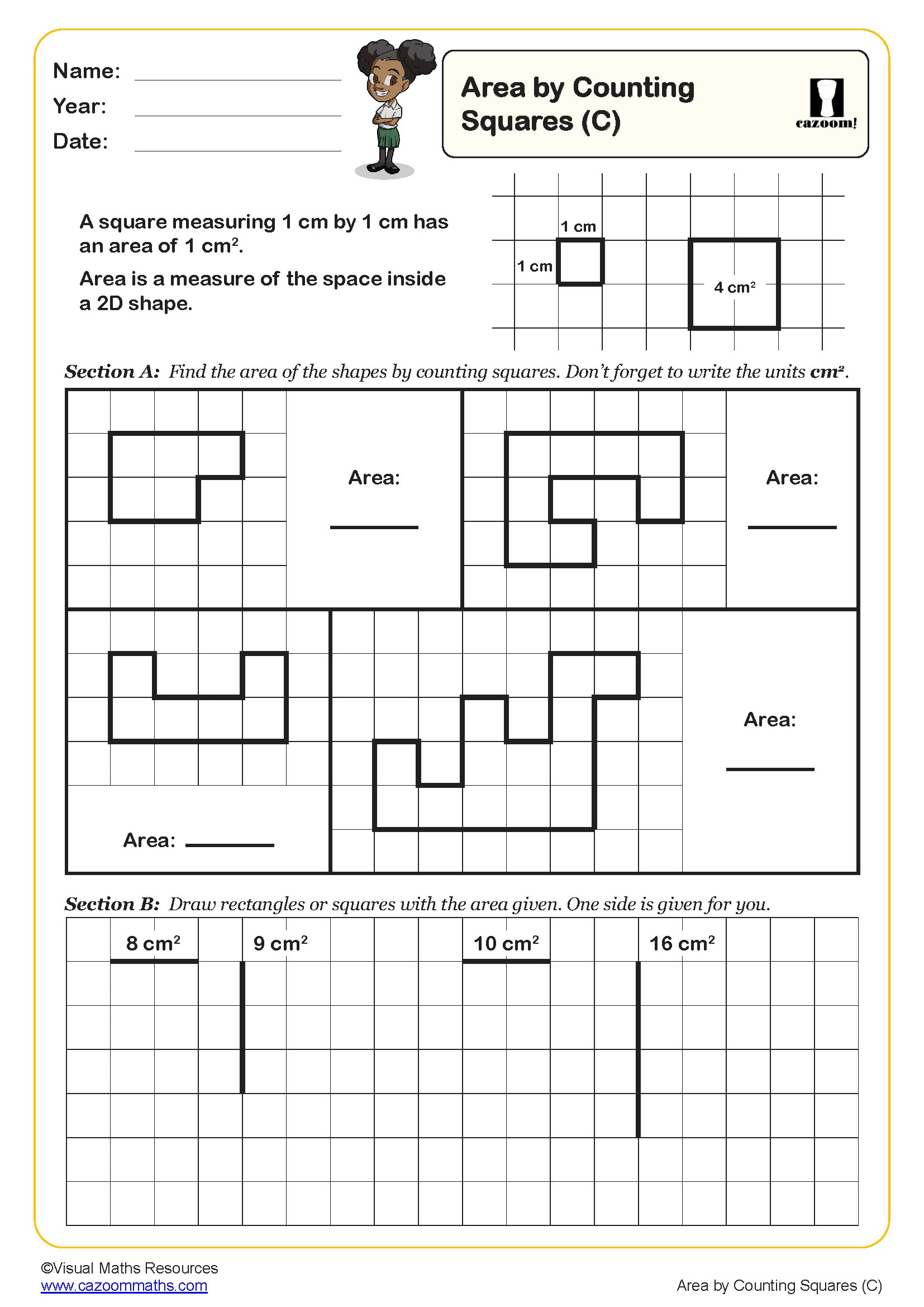 Preview of Area by Counting Squares (C)
