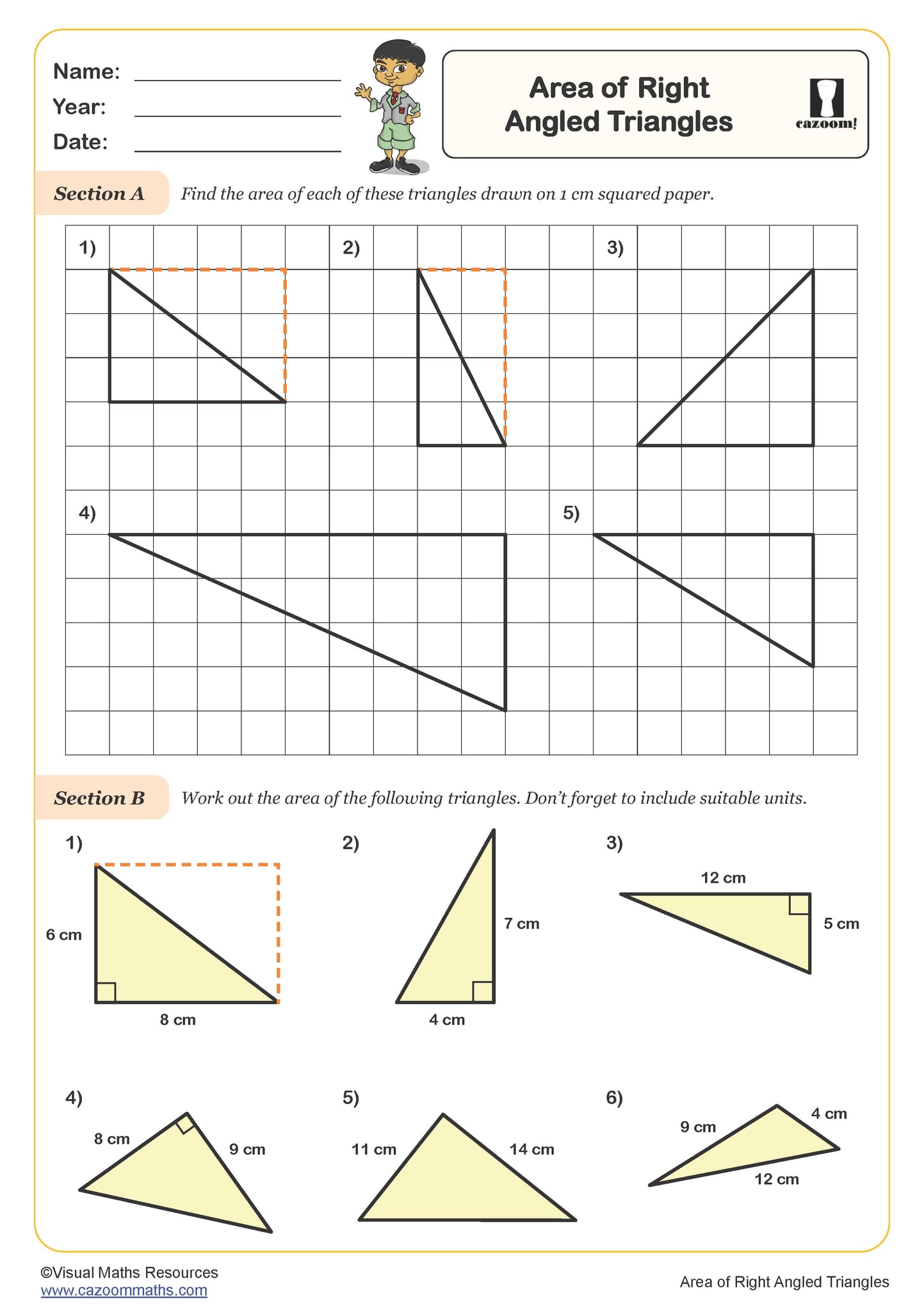 Area of NonRight Angled Triangles Worksheet PDF printable
