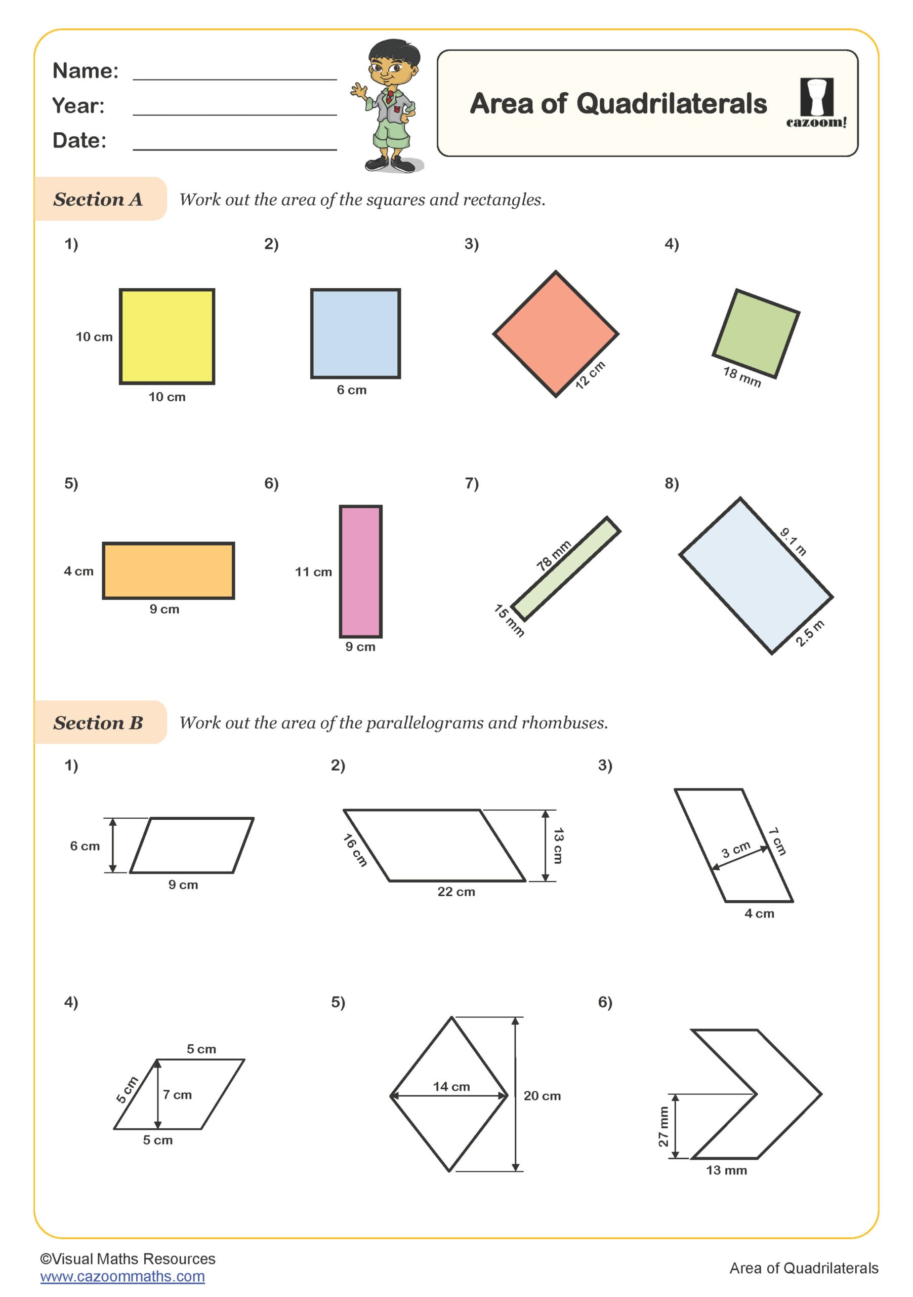 Preview of Area of Quadrilaterls (A)