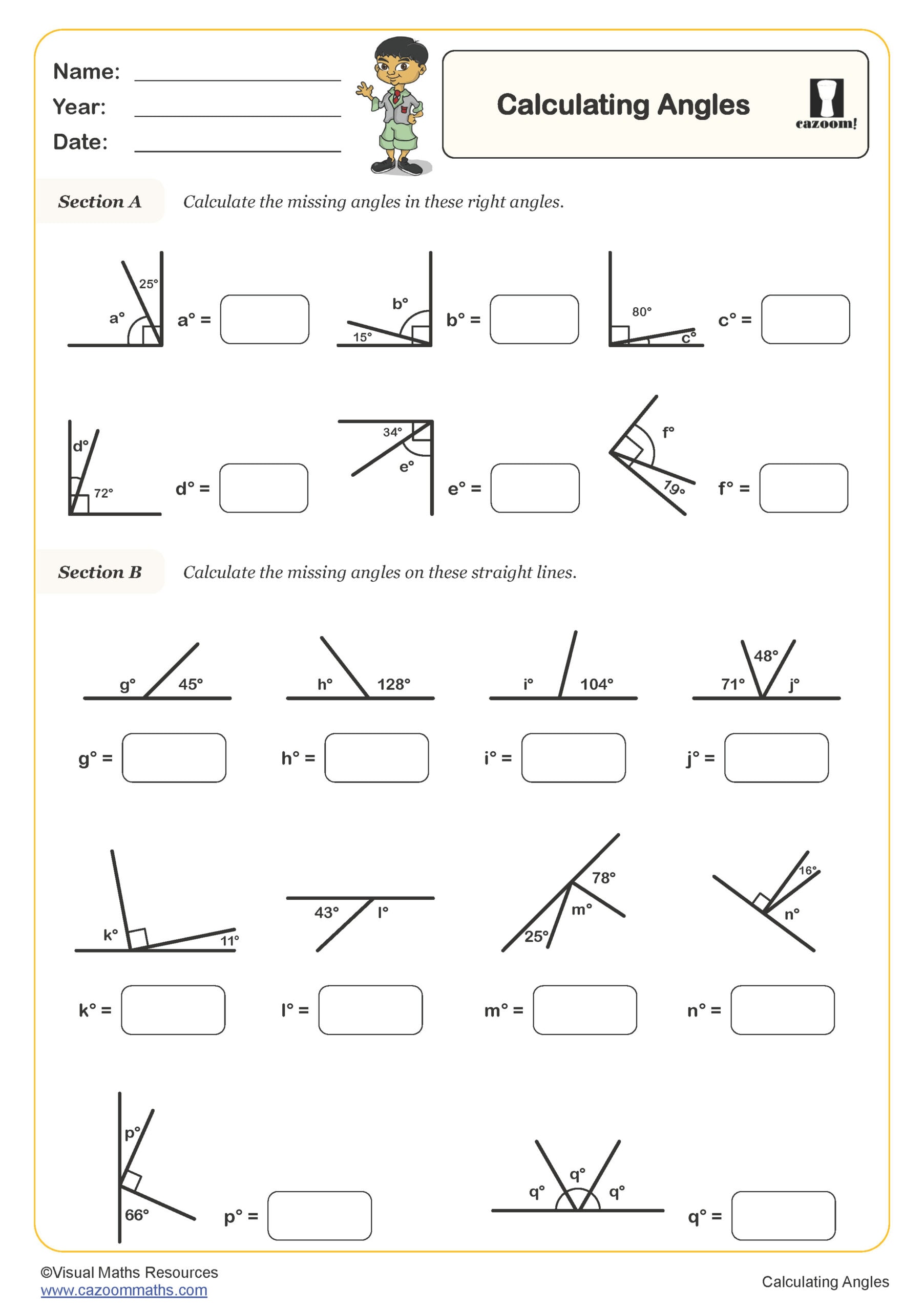 Preview of Calculating Angles (A)