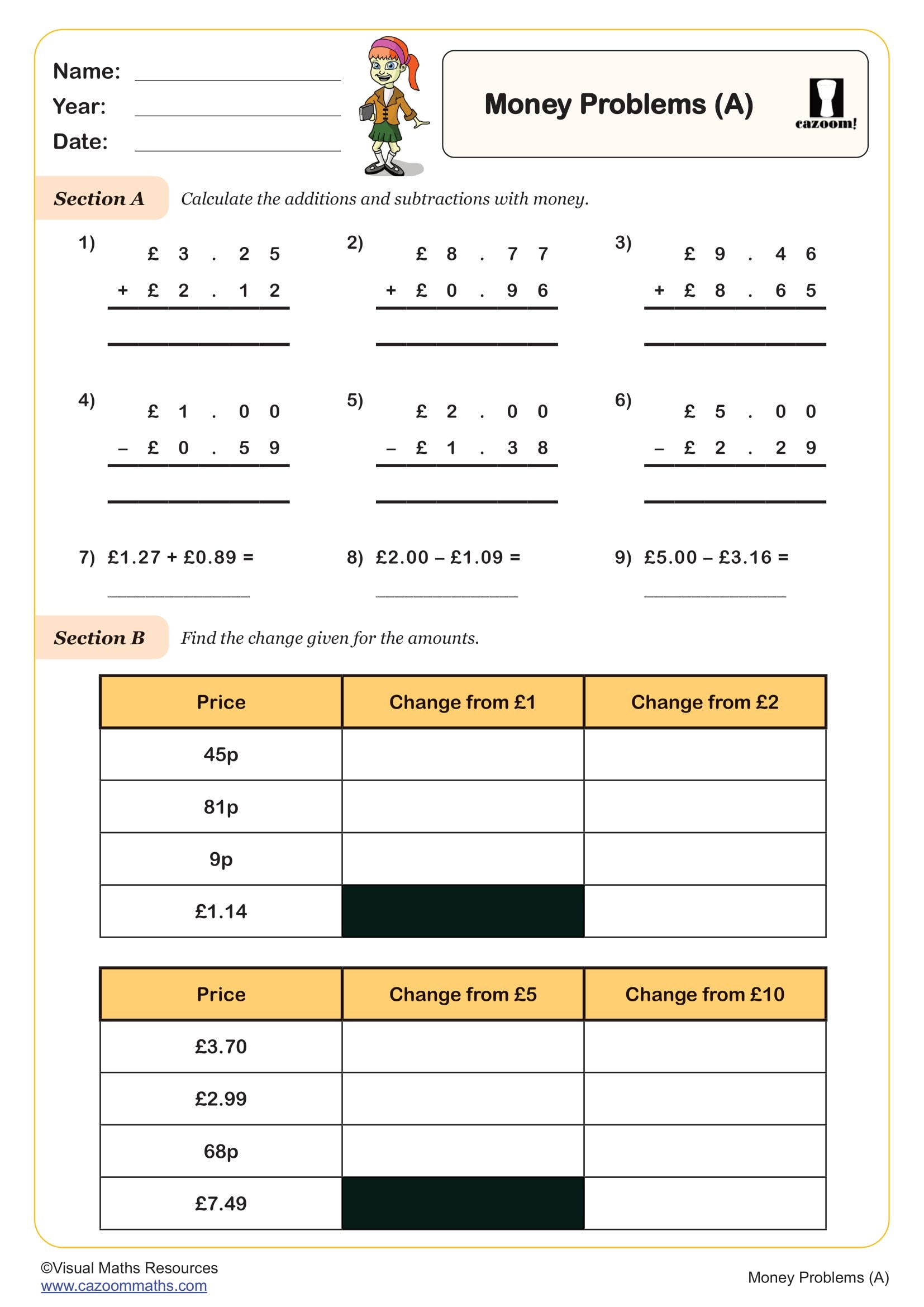 Preview of Money Problems (A)