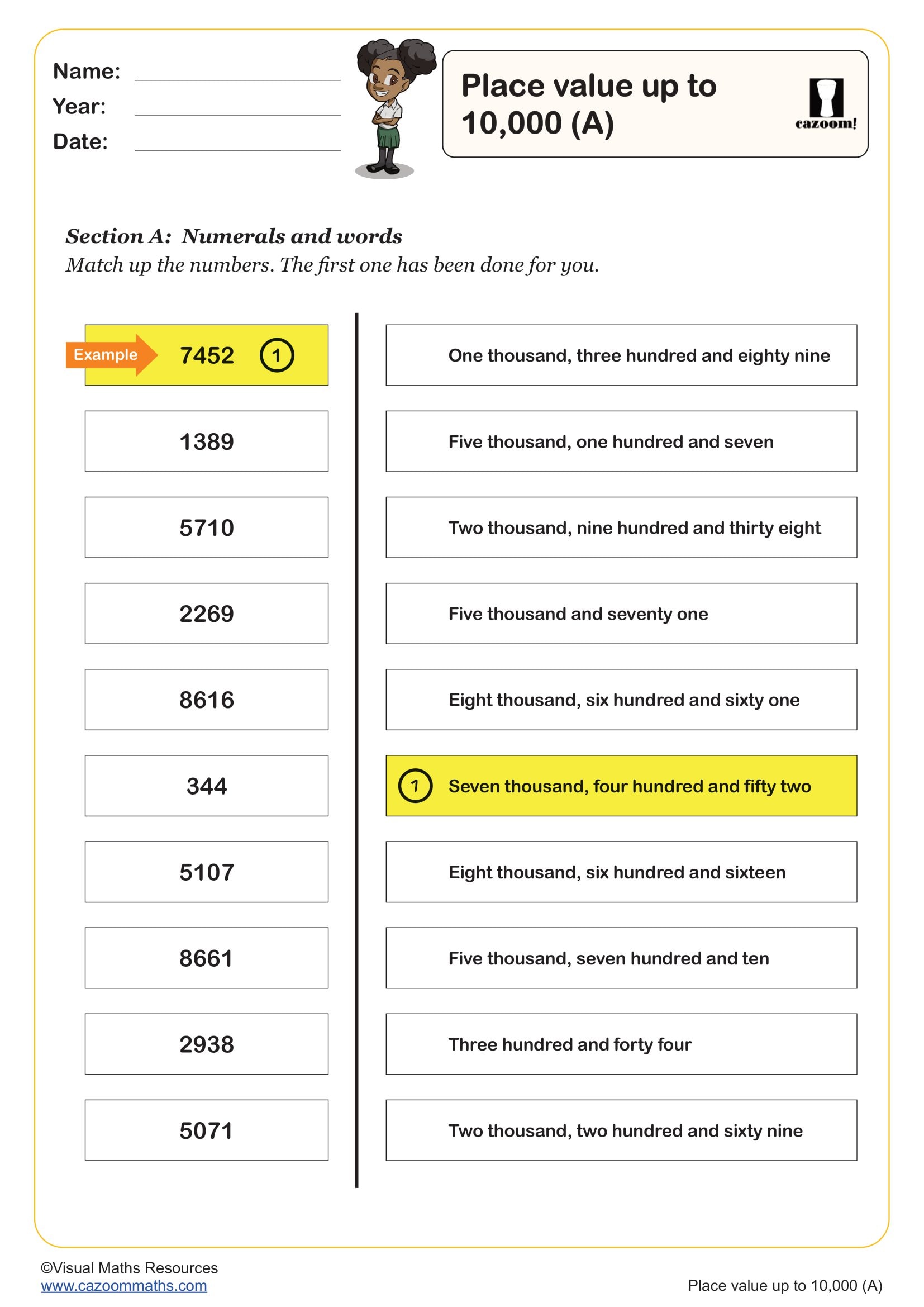 Preview of Place Value up to 10,000 (A)