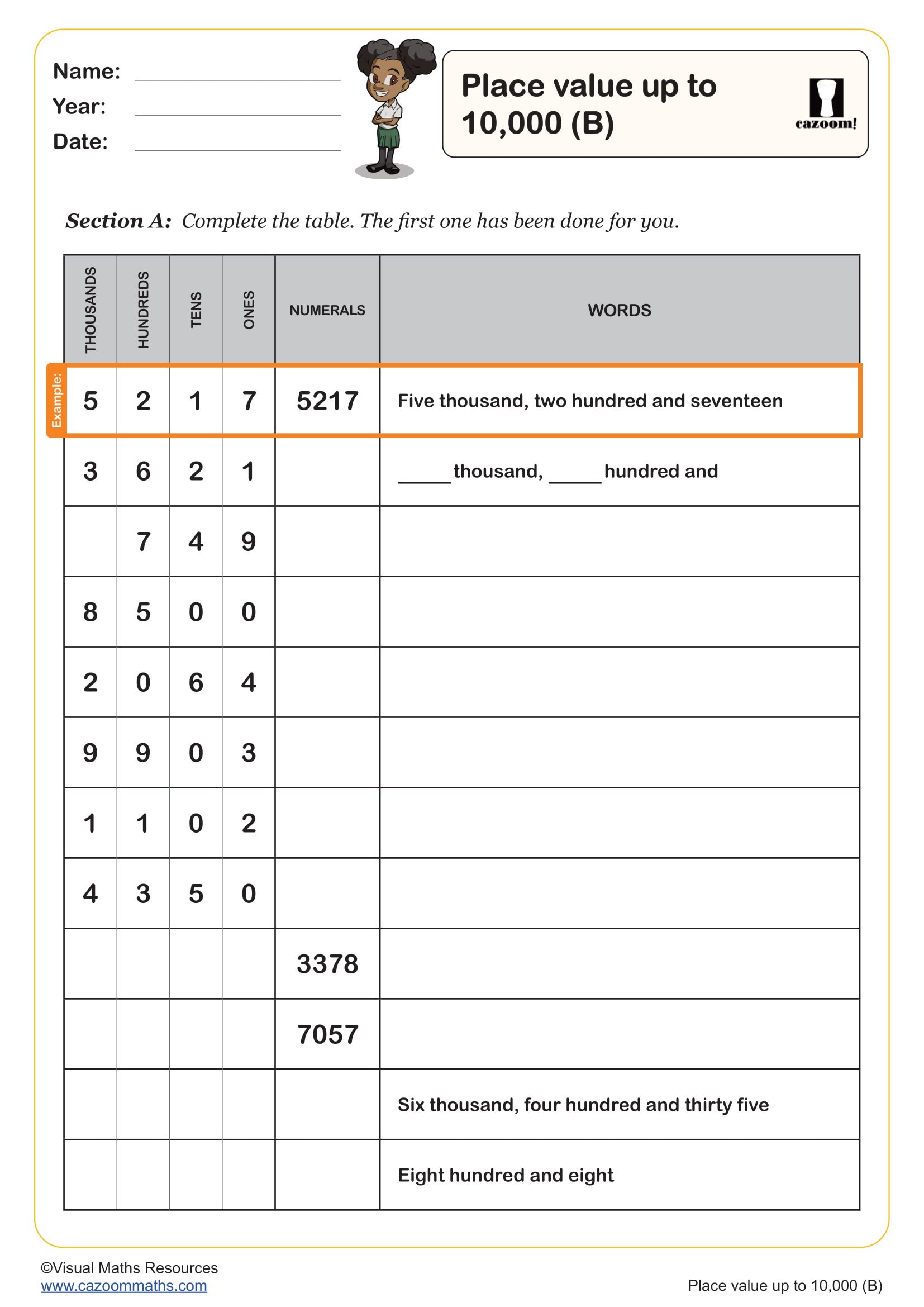 Preview of Place Value up to 10,000 (B)