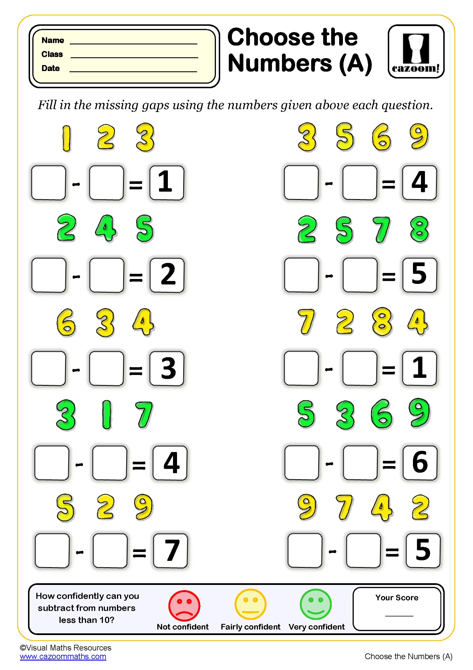 Preview of Choose the Numbers (A)
