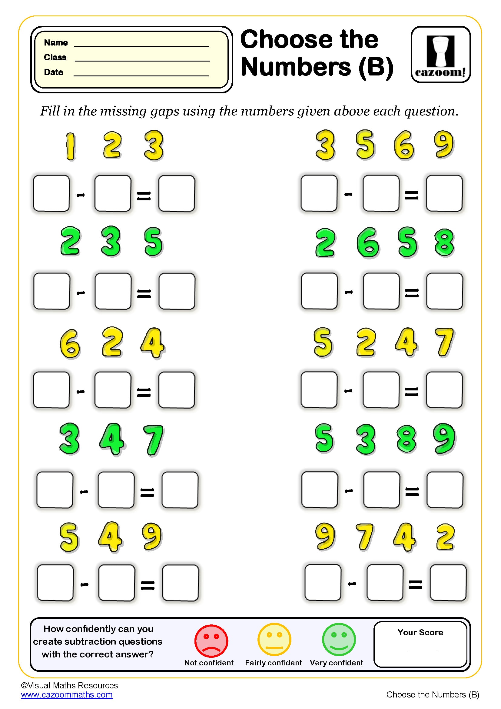 Preview of Choose the Numbers (B)