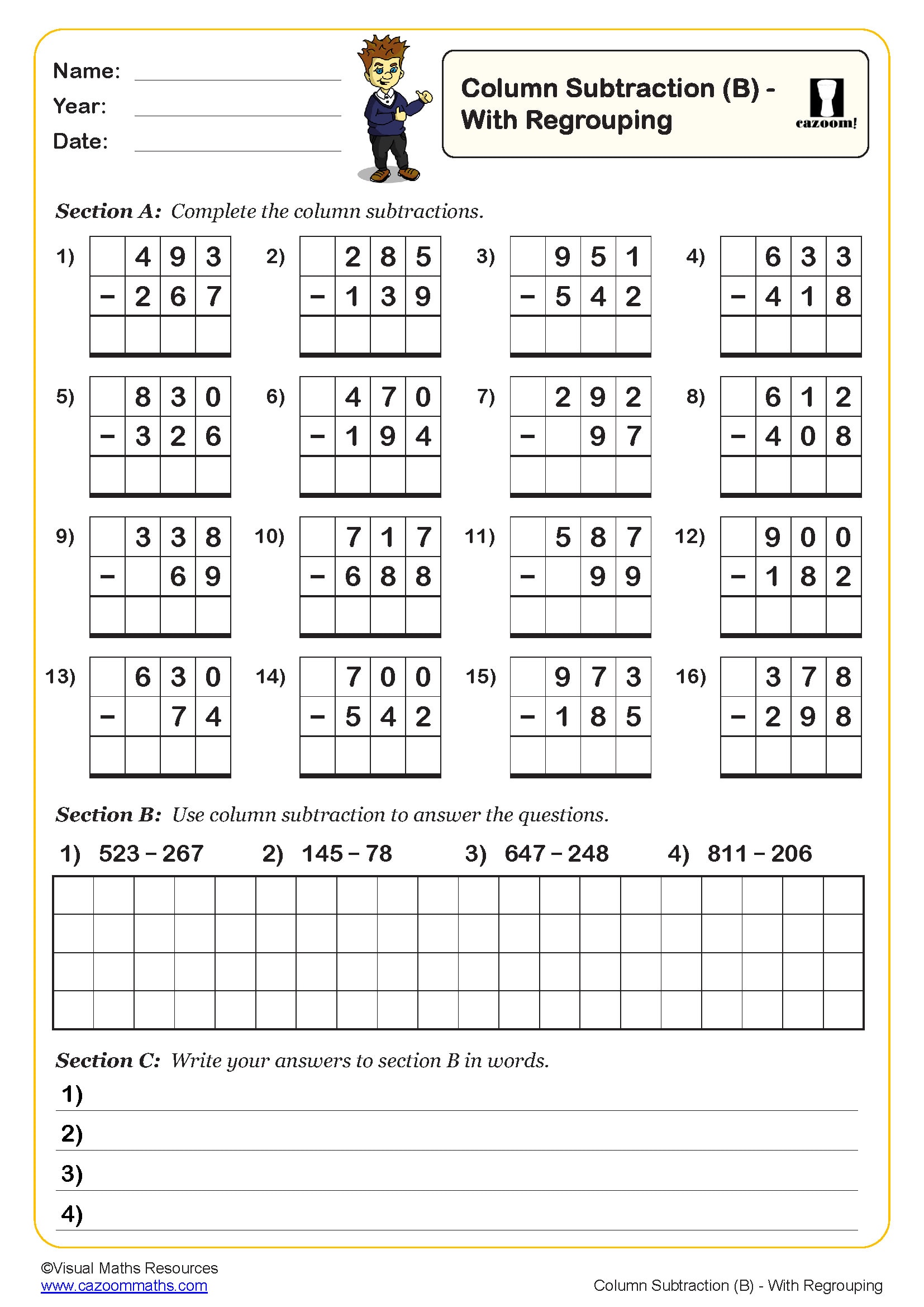 Preview of Column Subtraction (B)