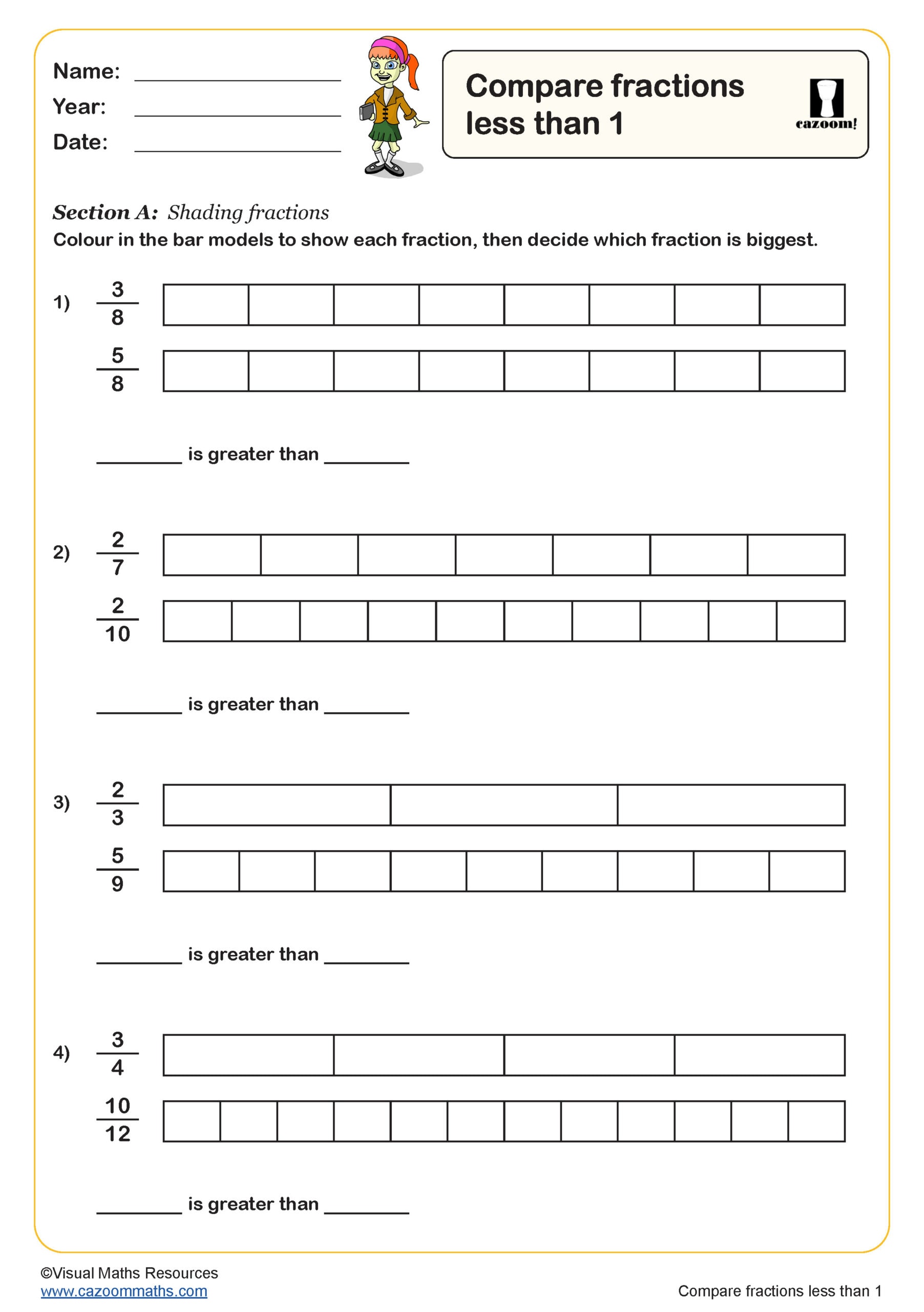 Preview of Compare Fractions Less Than 1