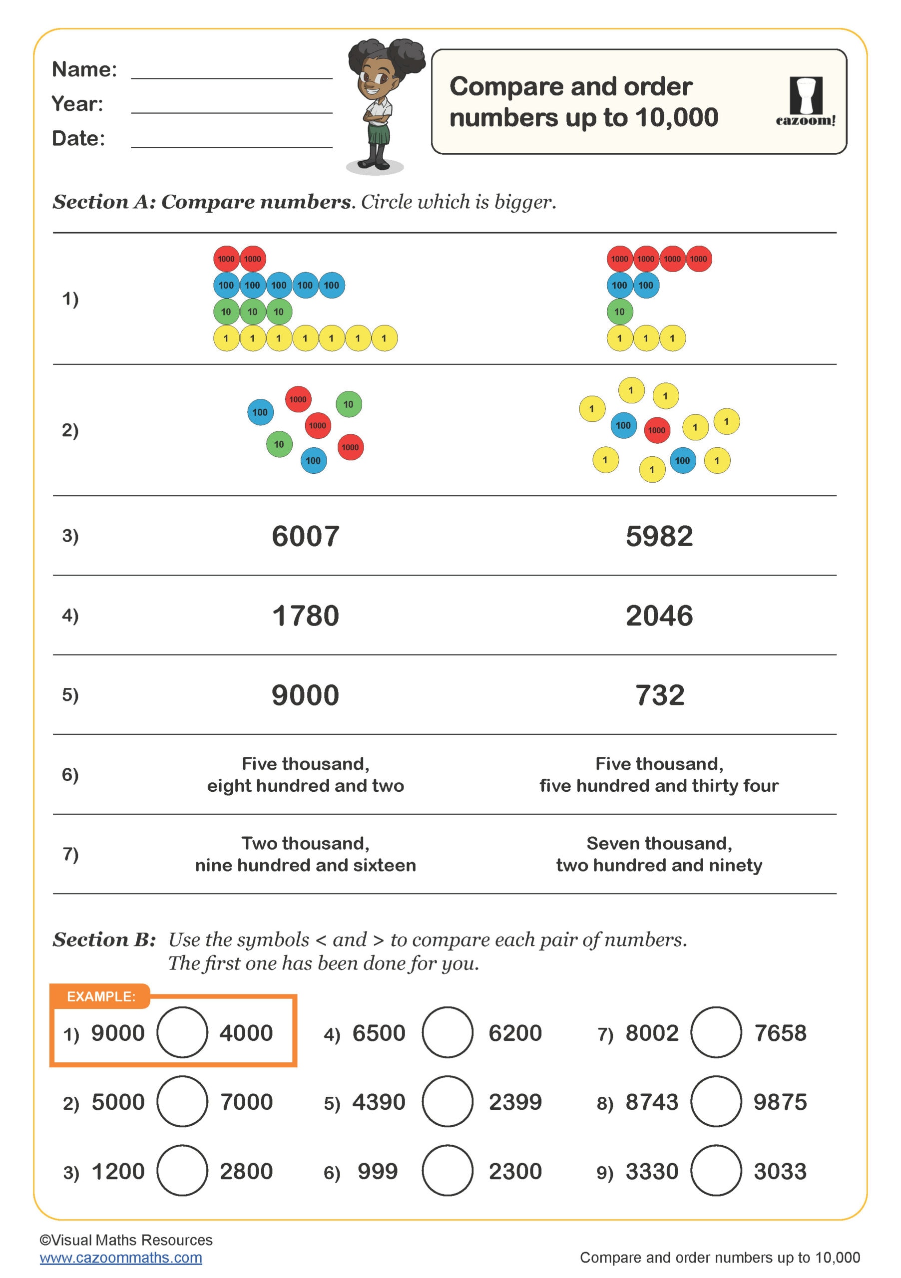 Preview of Compare and Order Numbers to 10,000