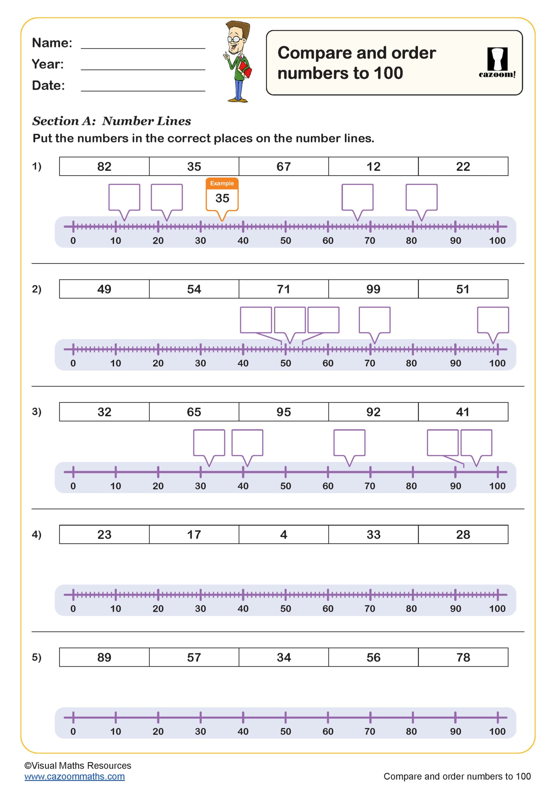 Preview of Compare and Order Numbers to 100