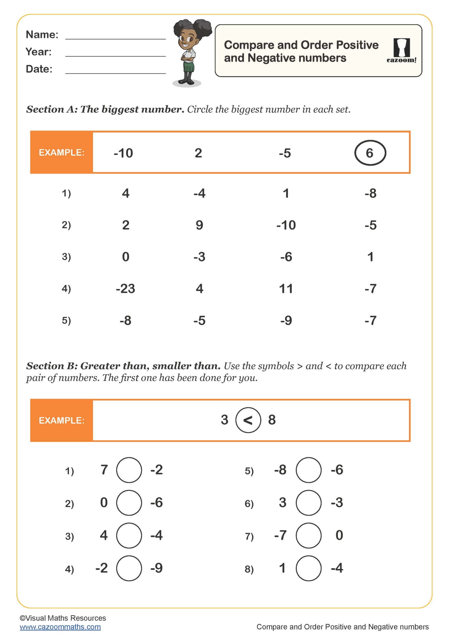 Compare And Order Positive And Negative Numbers Worksheet Scaled