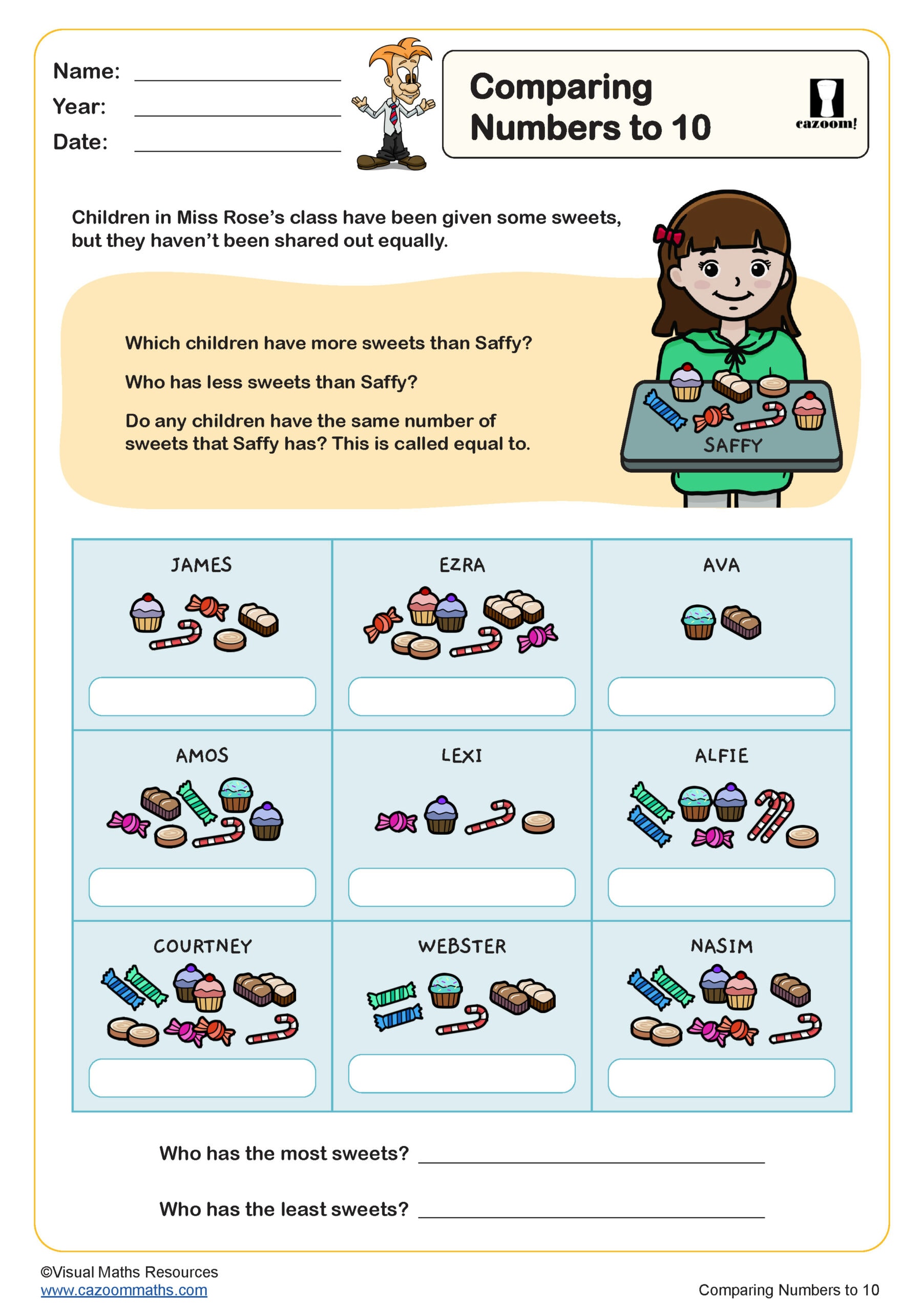 Preview of Comparing Numbers to 10