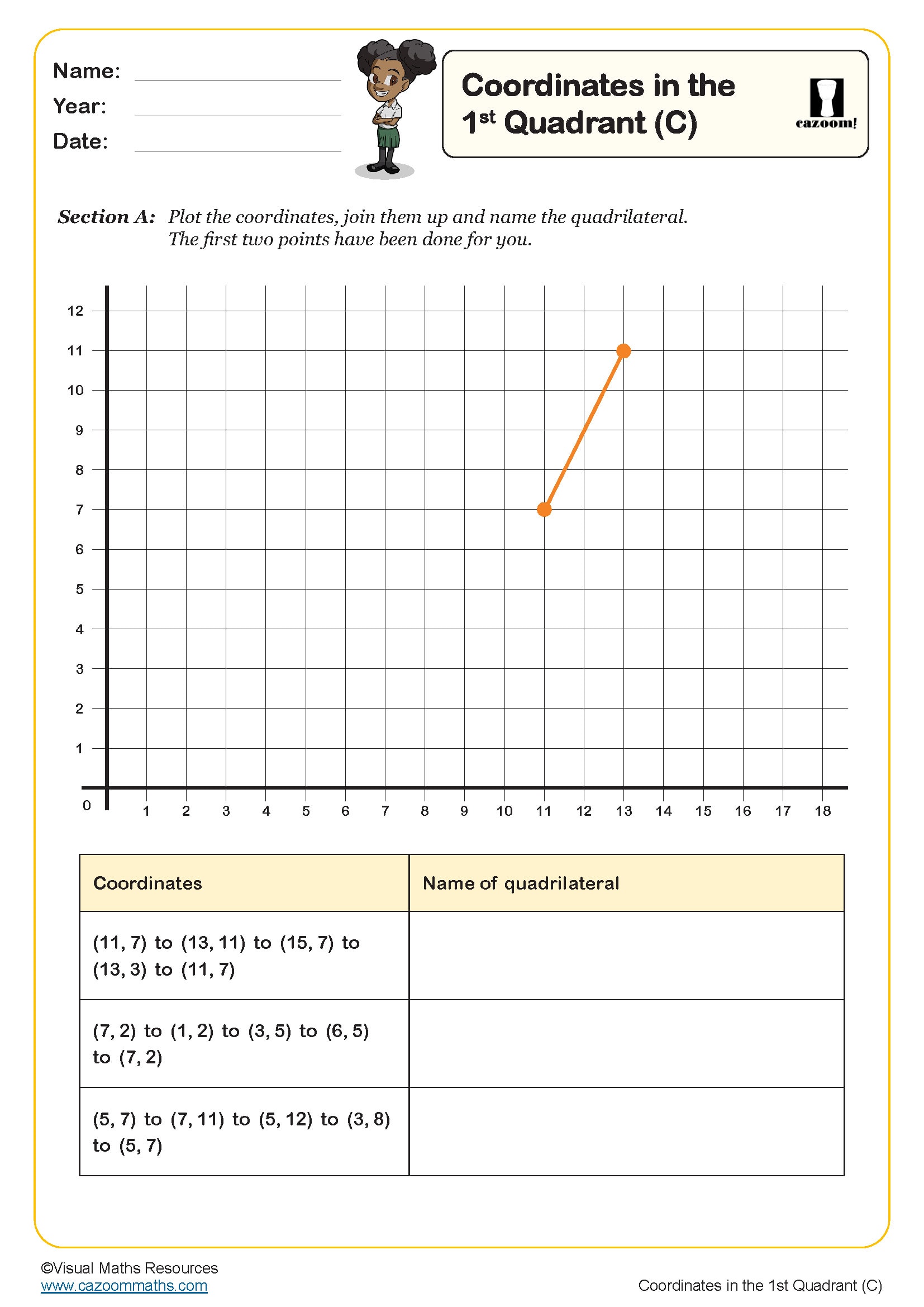 Preview of Coordinates in the First Quadrant (C)