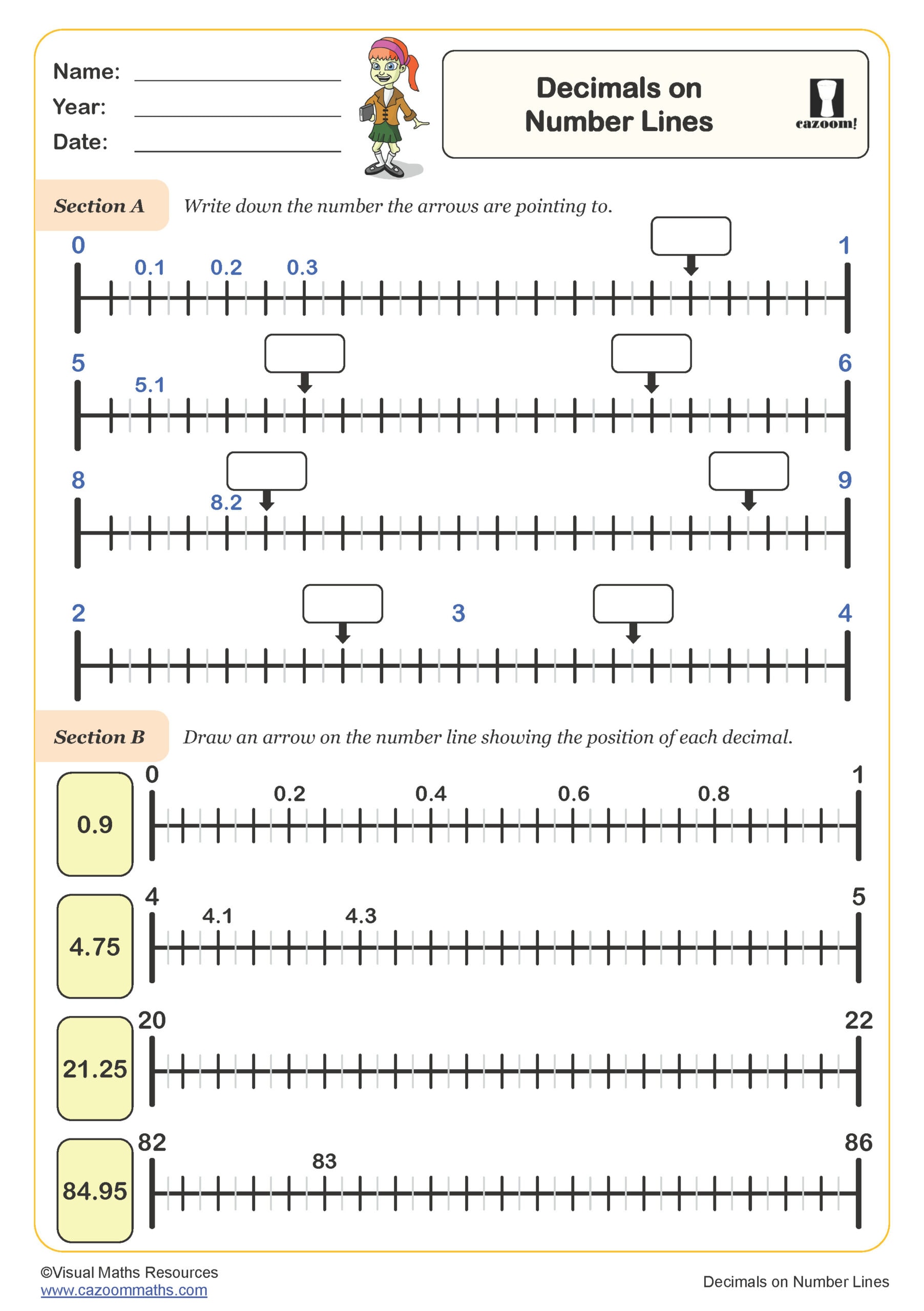 Preview of Decimals on Number Lines