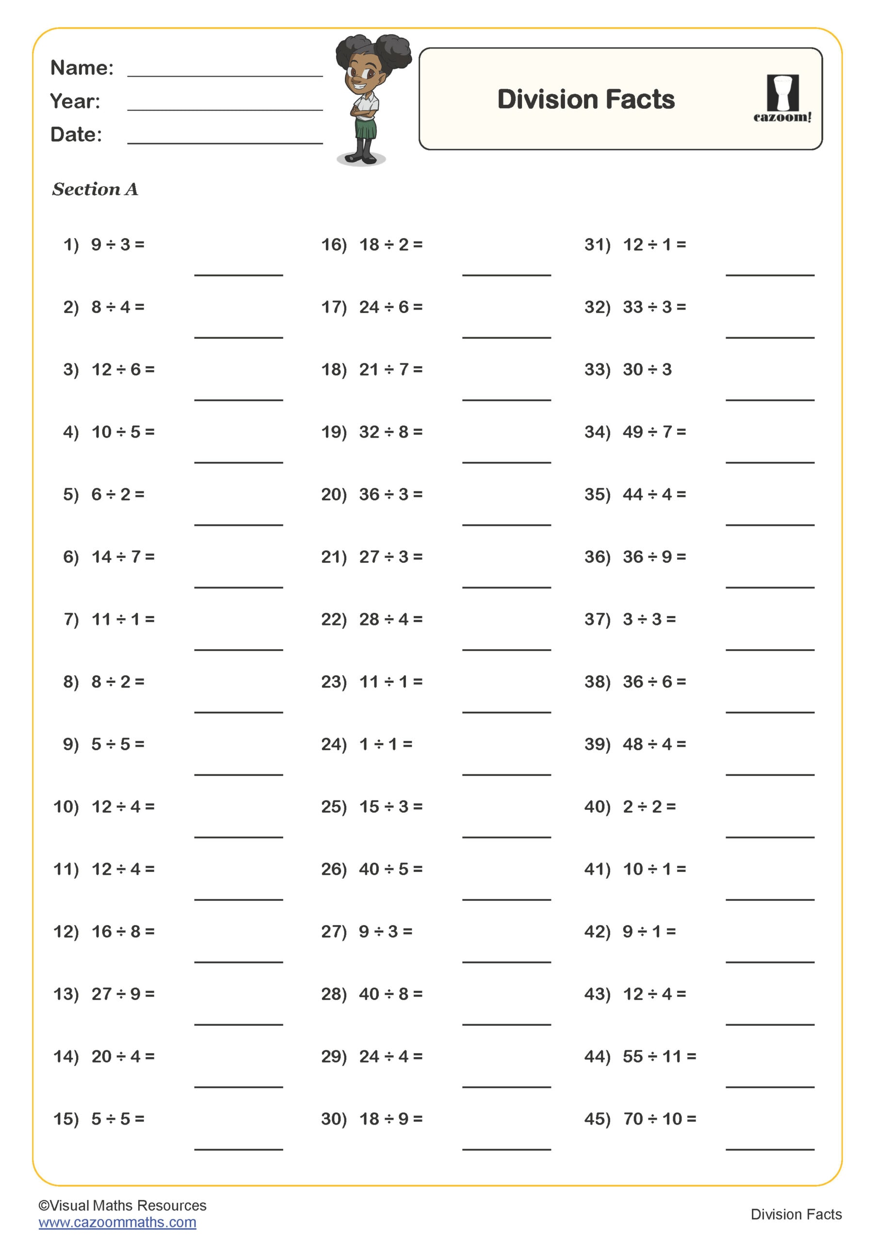 Division Facts Worksheet Scaled