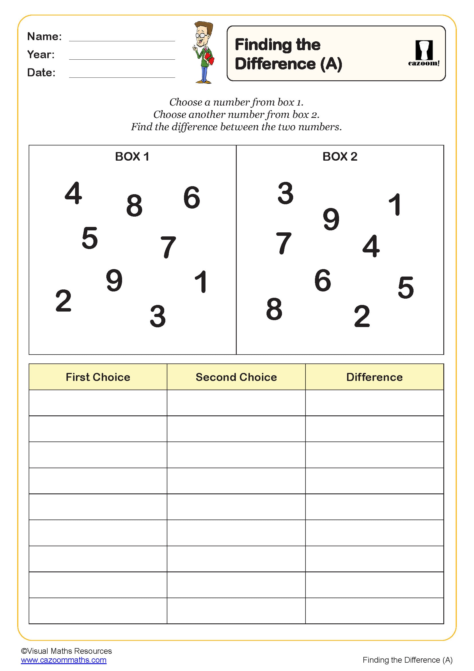 Finding The Difference A Worksheet