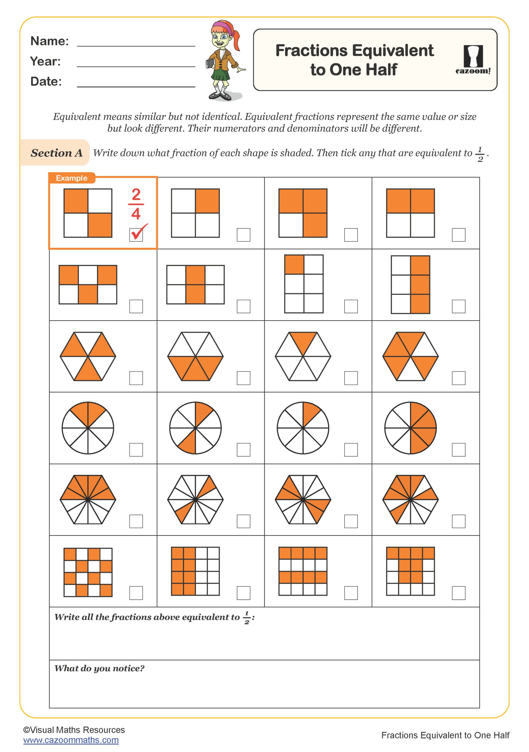 Preview of Fractions Equivalent to One Half