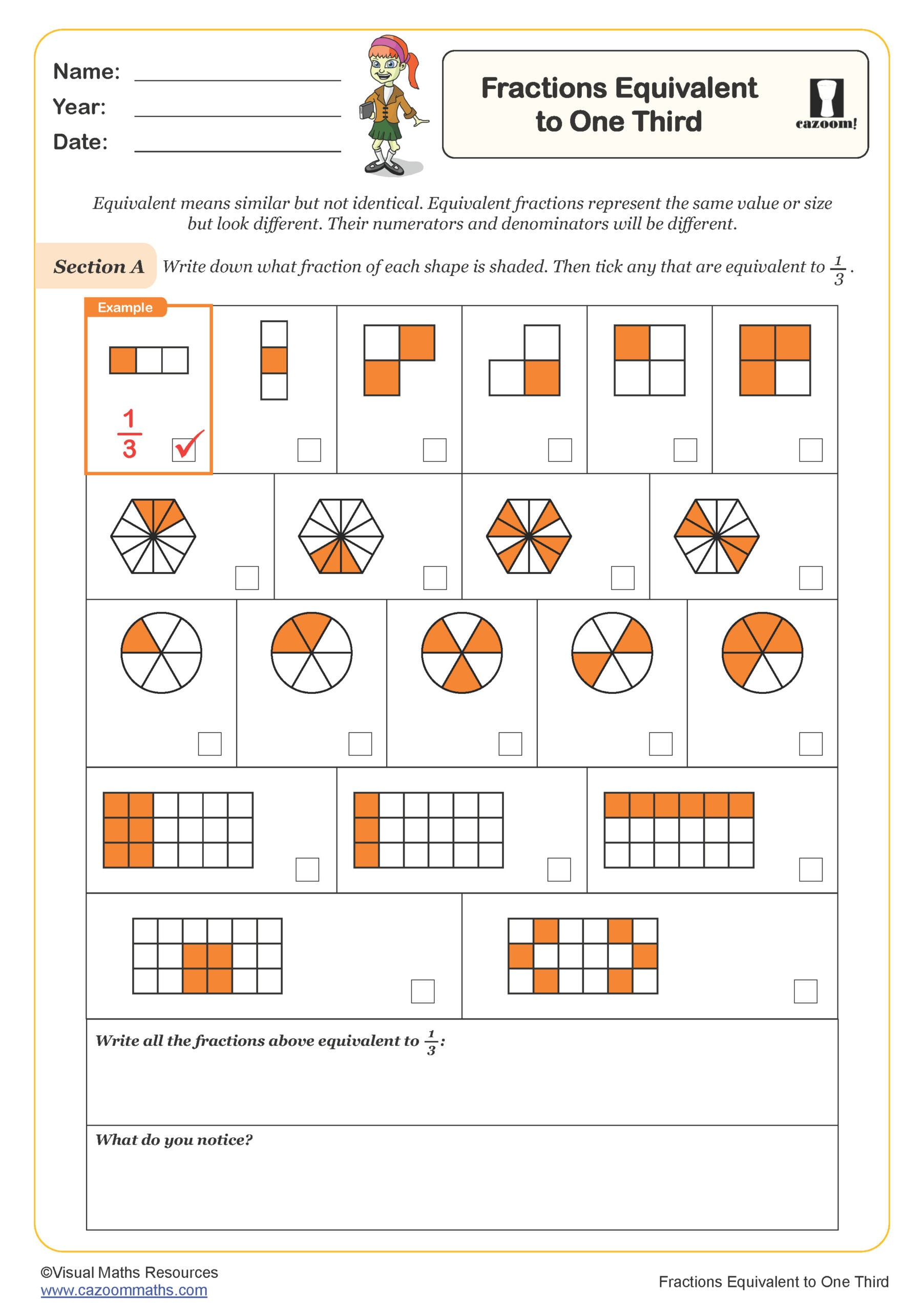 Preview of Fractions Equivalent to One Third