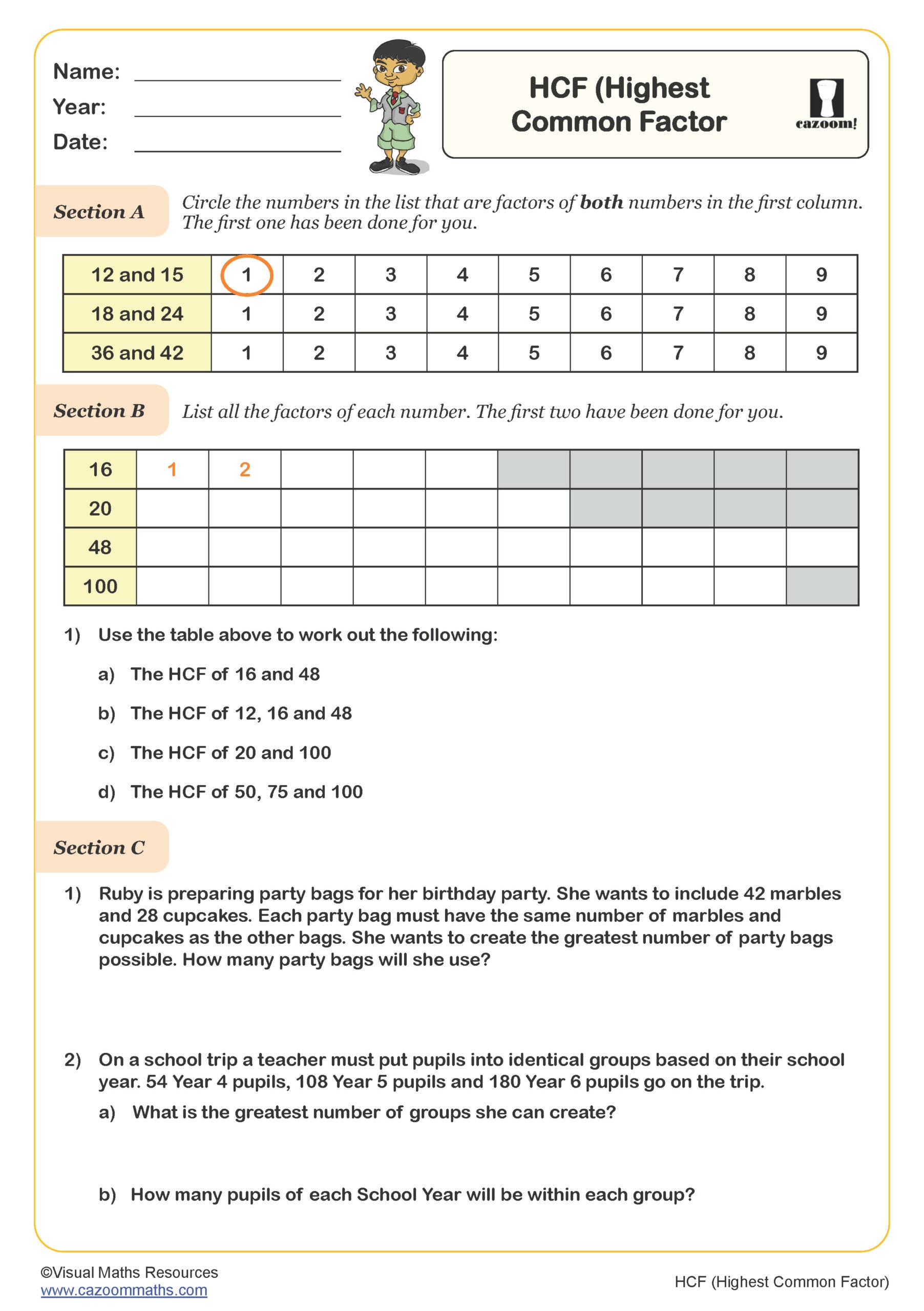 Preview of HCF (Highest Common Factor)