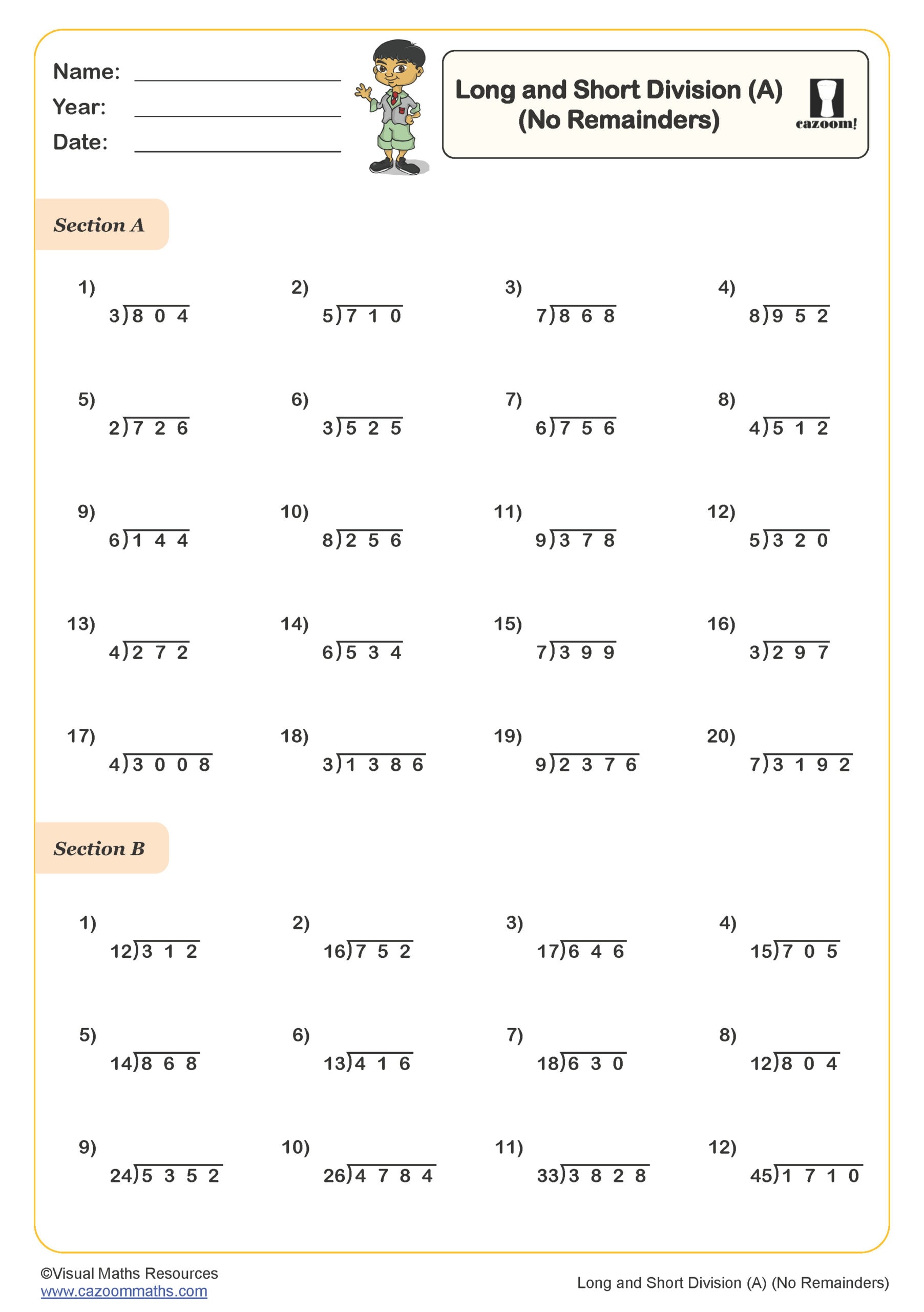 Preview of Long and Short Division (A) (No Remainders)