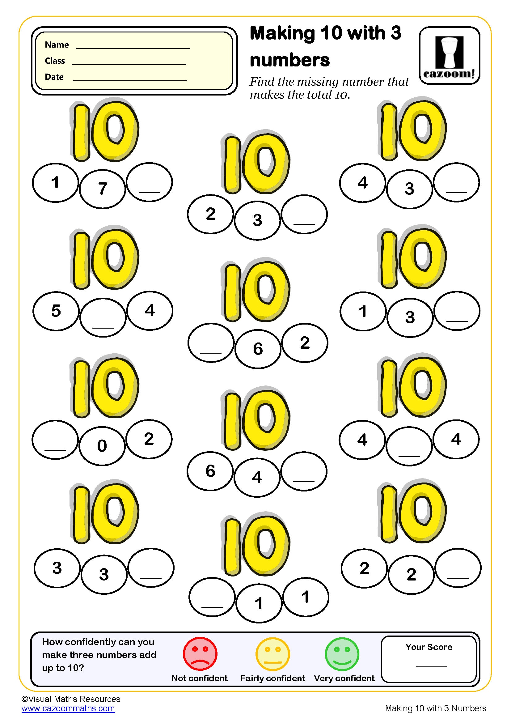 Preview of Making 10 with three numbers