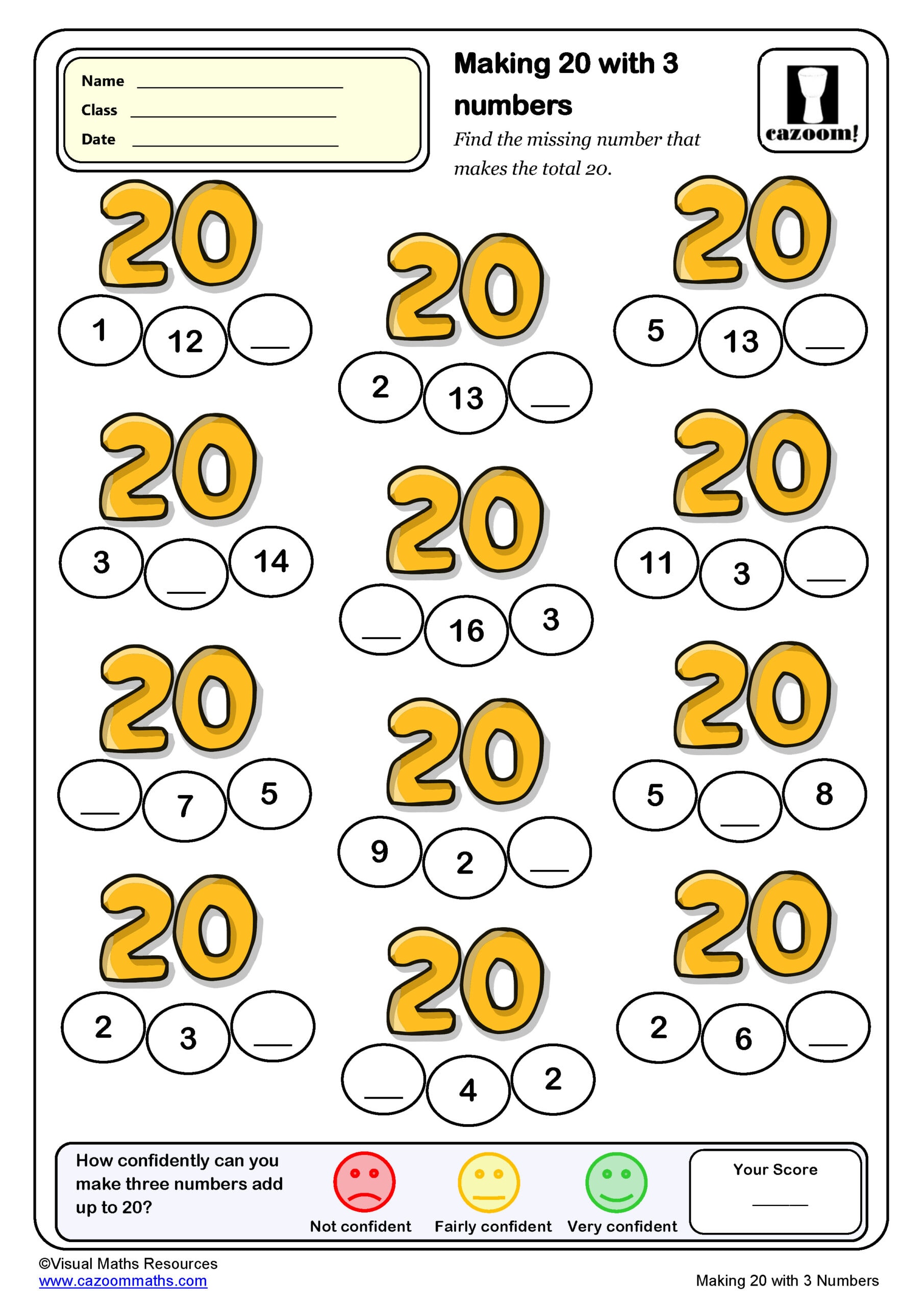 Making 20 with three numbers Worksheet | Fun and Engaging Year 1 PDF ...