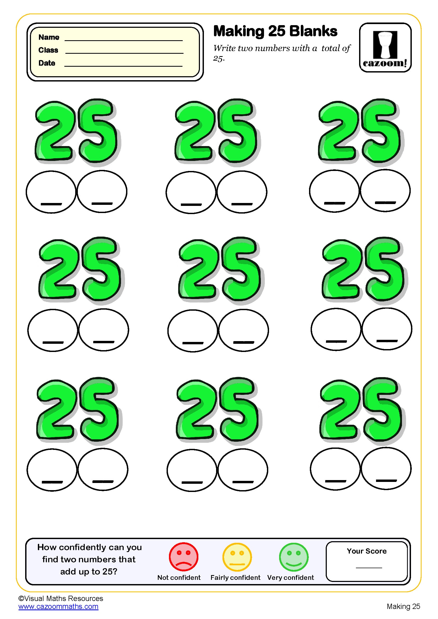 Preview of Making 25 (Blanks)