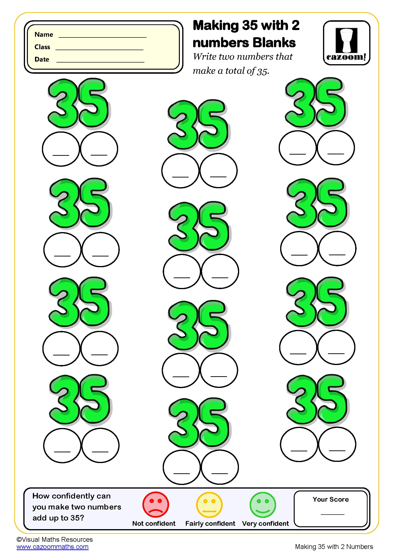 Preview of Making 35 With 2 Numbers (Blanks)