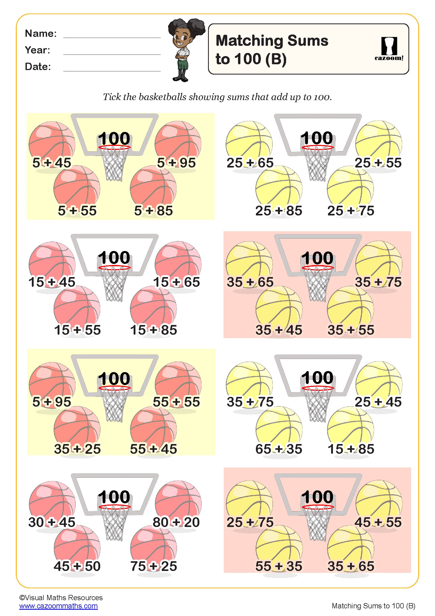Preview of Matching sums to 100 (B)