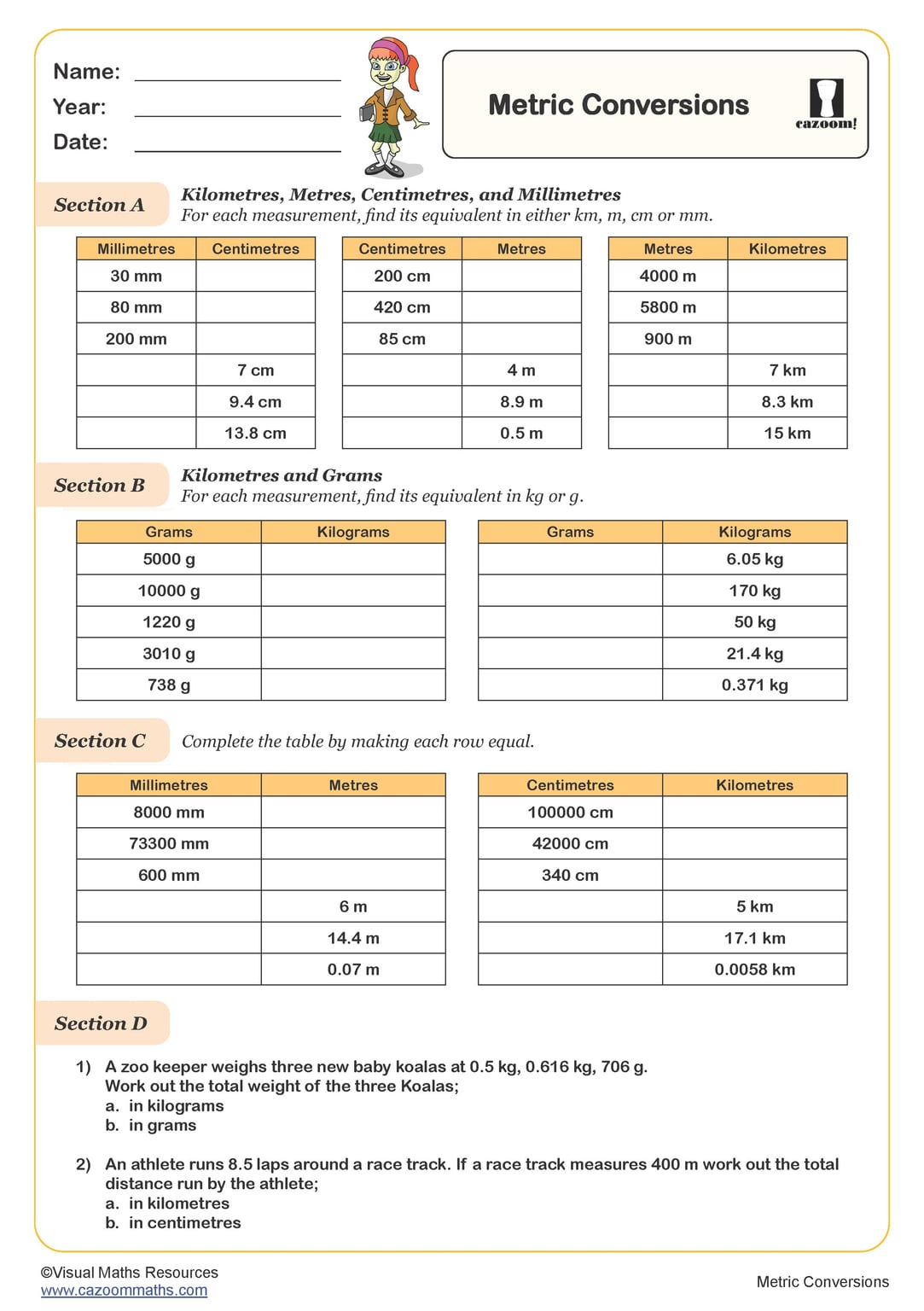 Metric Conversions Worksheet | Key Stage 2 PDF Measurement Worksheets