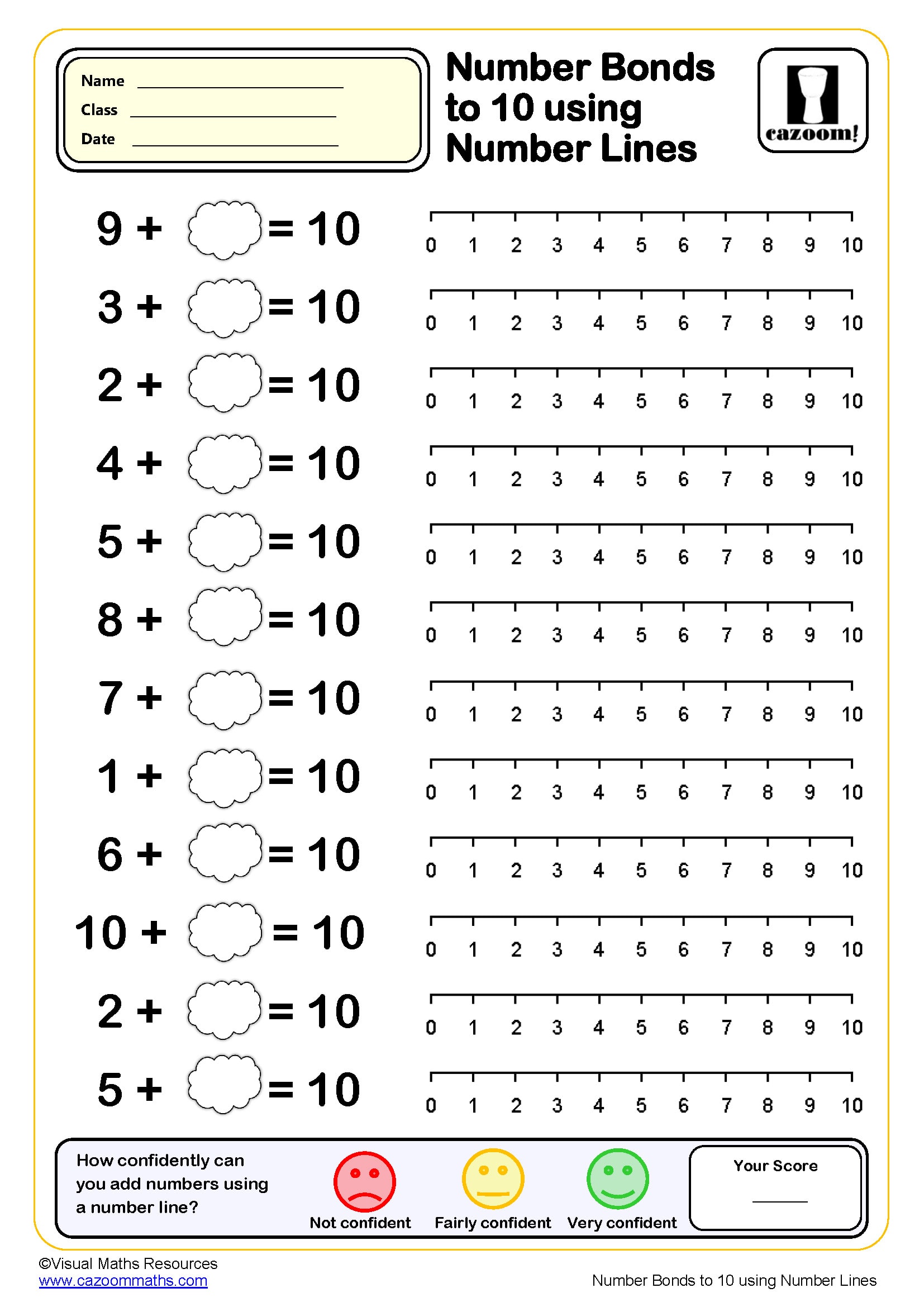 Preview of Number bonds to 10 with number lines
