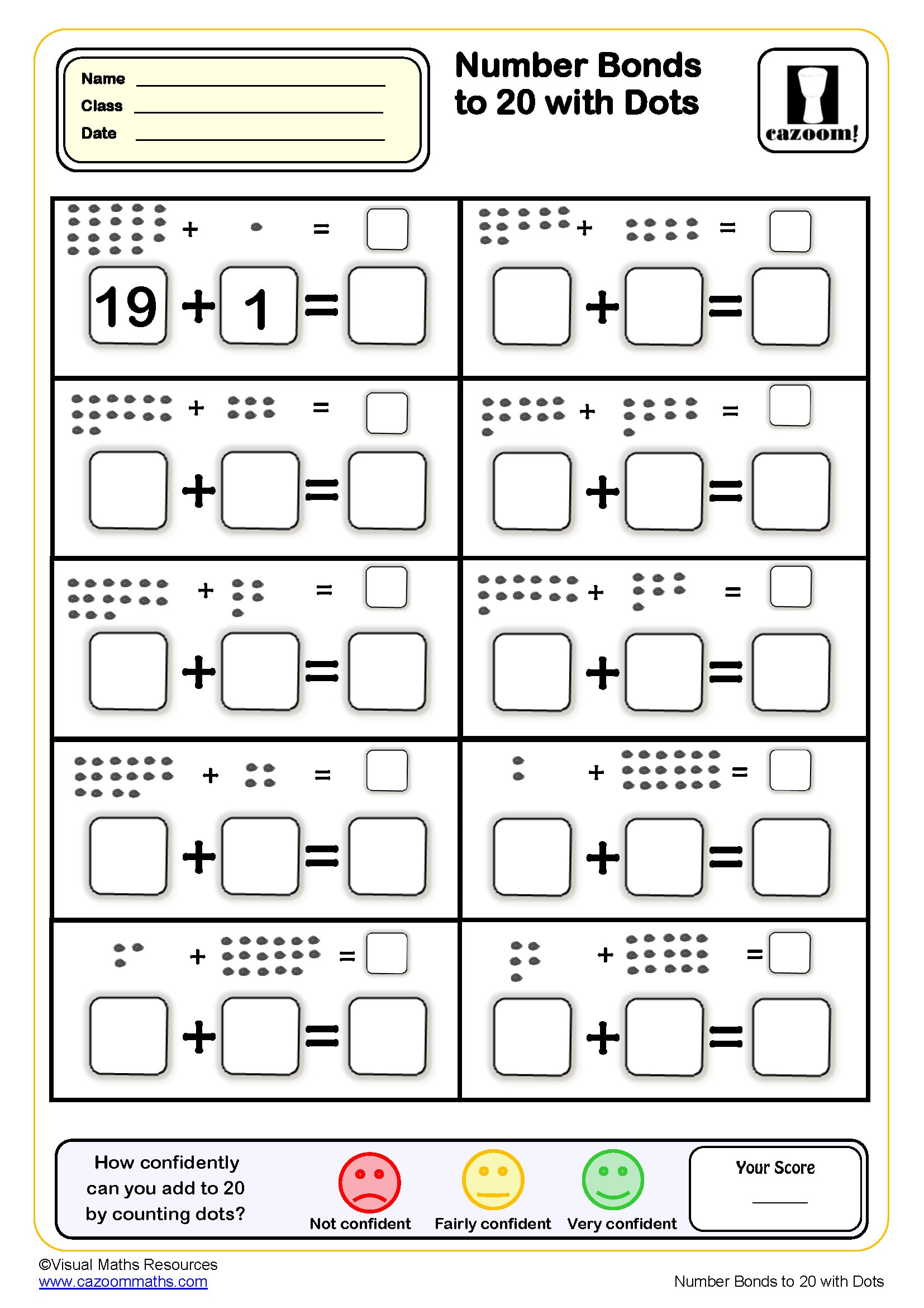 Preview of Number bonds to 20 with dots