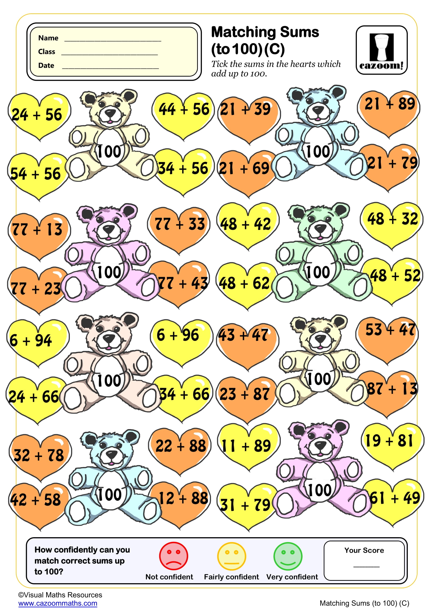 Preview of Matching sums to 100 (C)