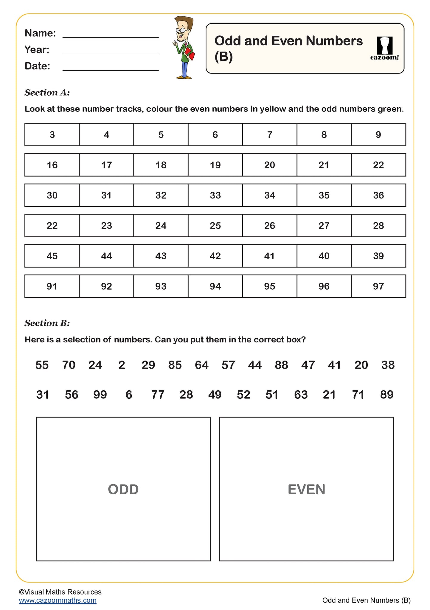 Odd And Even Numbers B Worksheet Key Stage 1 PDF Number Worksheets