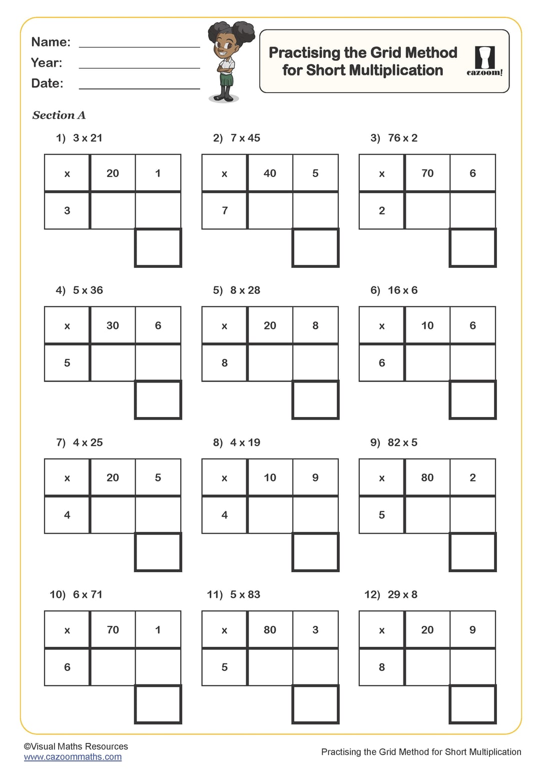 Practising the Column Method for Long Multiplication (B) Worksheet ...