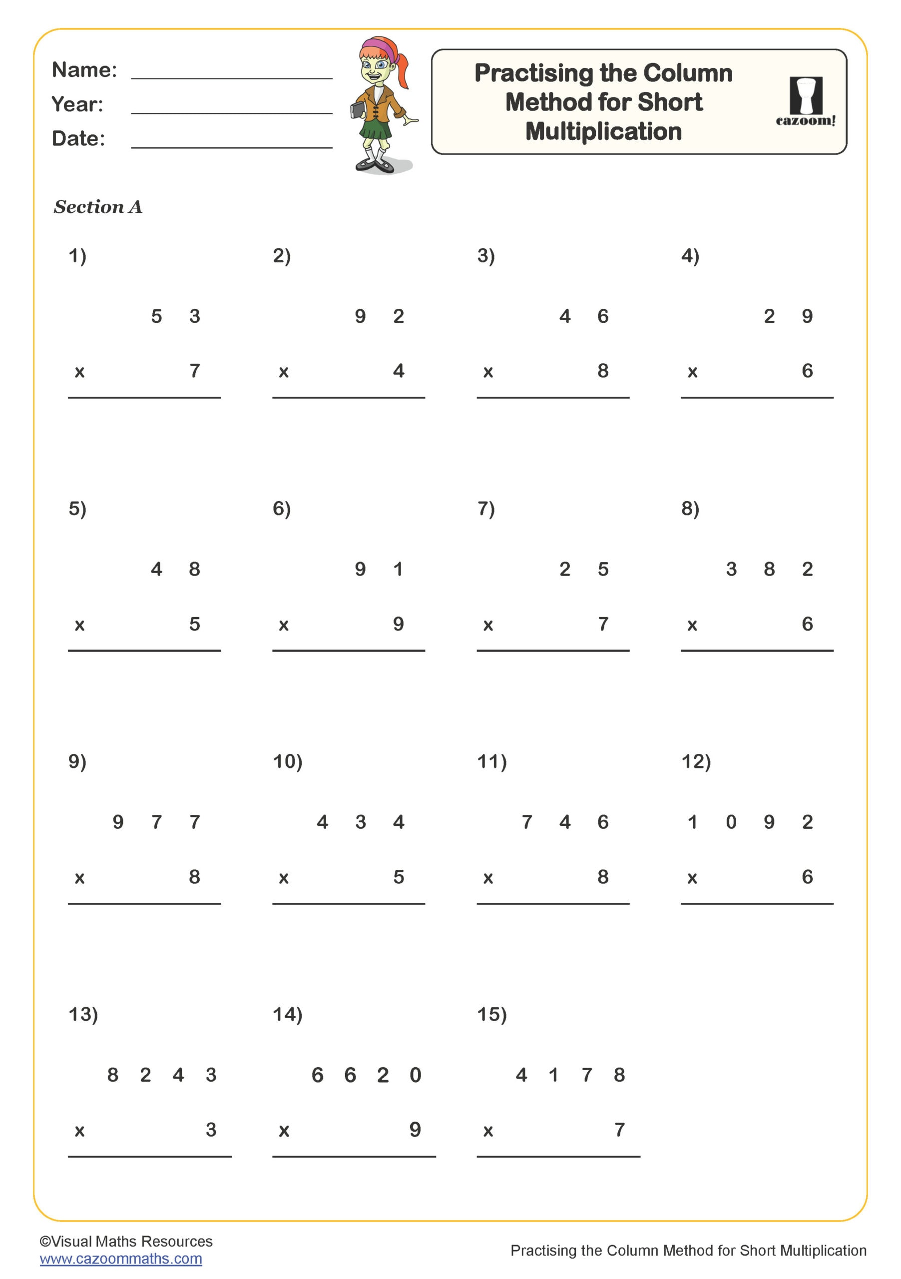 Preview of Practising the Grid Method for Short Multiplication (A)