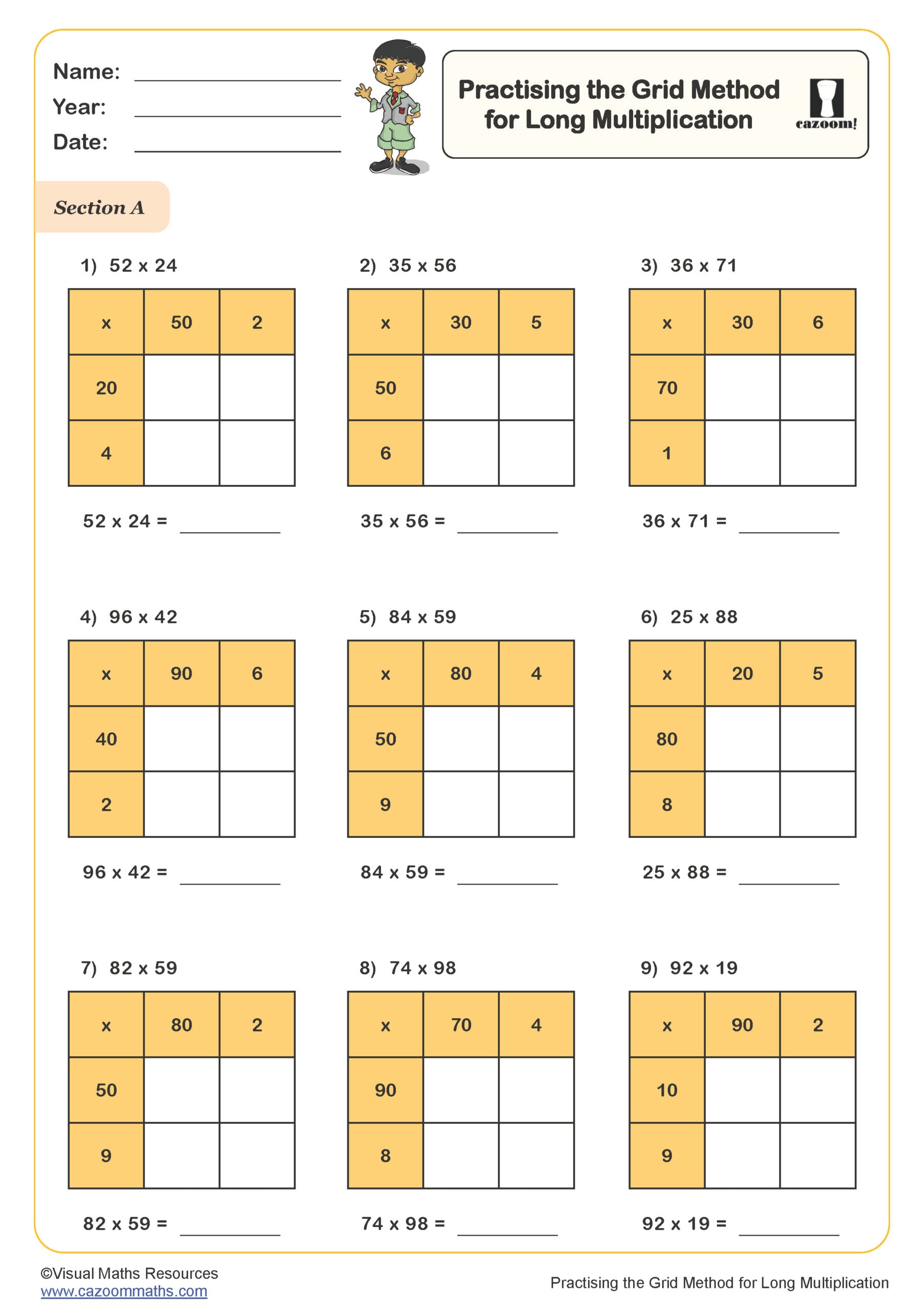 Preview of Practising the grid method for long multiplication