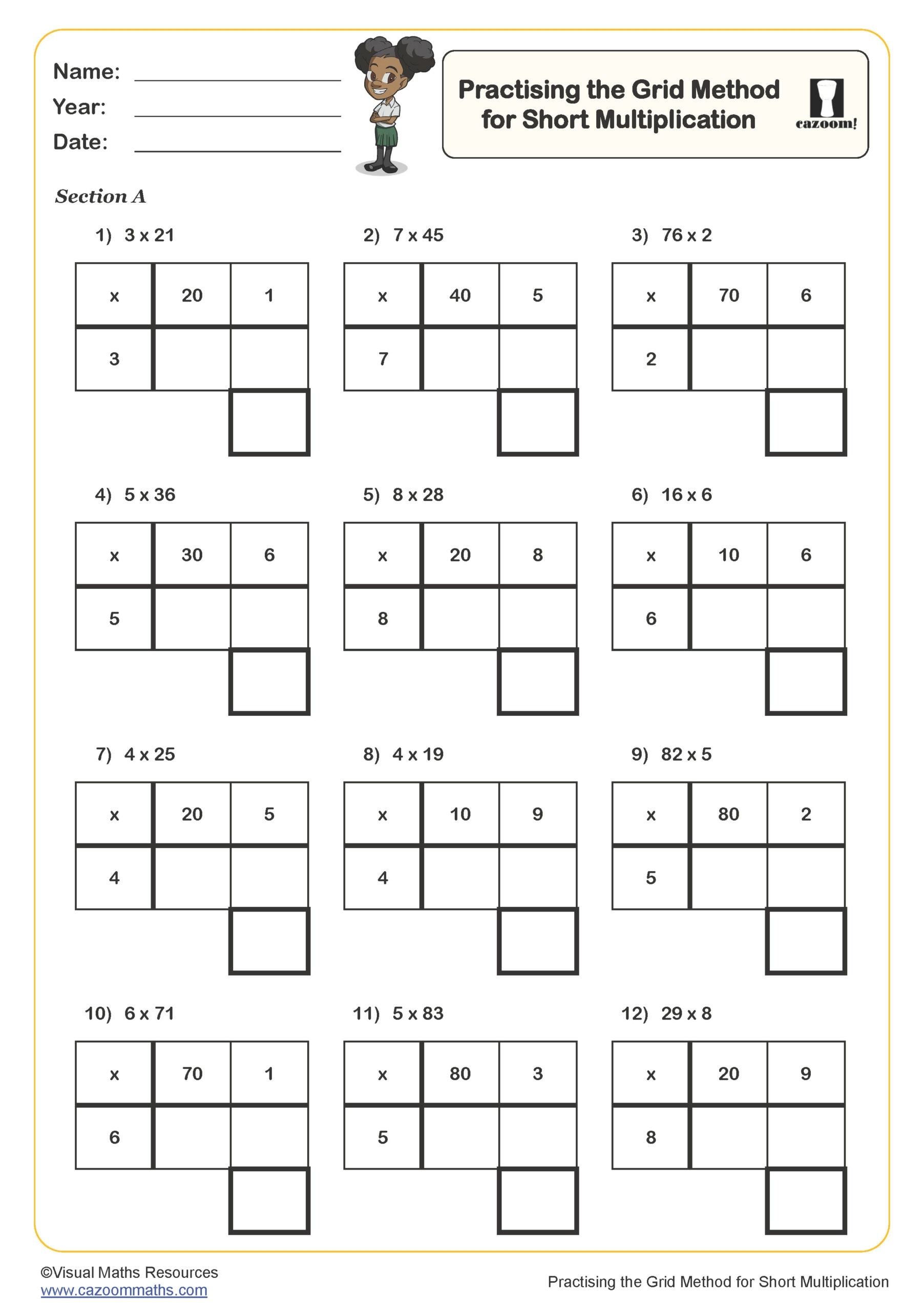 Preview of Practising the Grid Method for Short Multiplication (B)