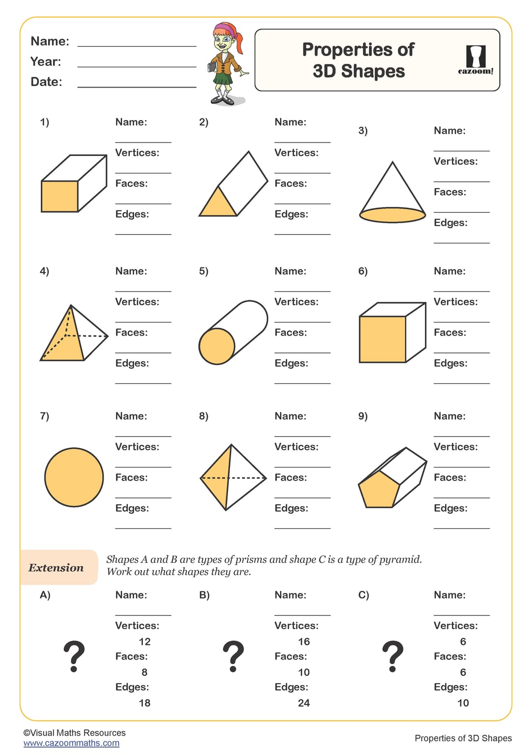 Properties Of 3D Shapes Worksheet Key Stage 1 PDF Geometry Worksheets